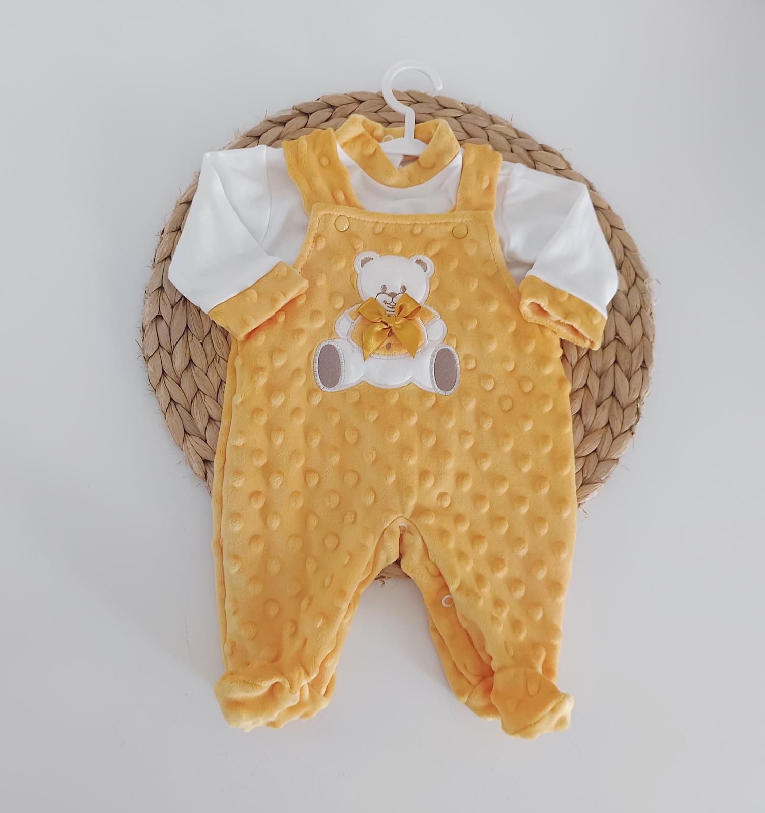 Jardineiras com camisola e porta chupetas Urso Laço Amarelo