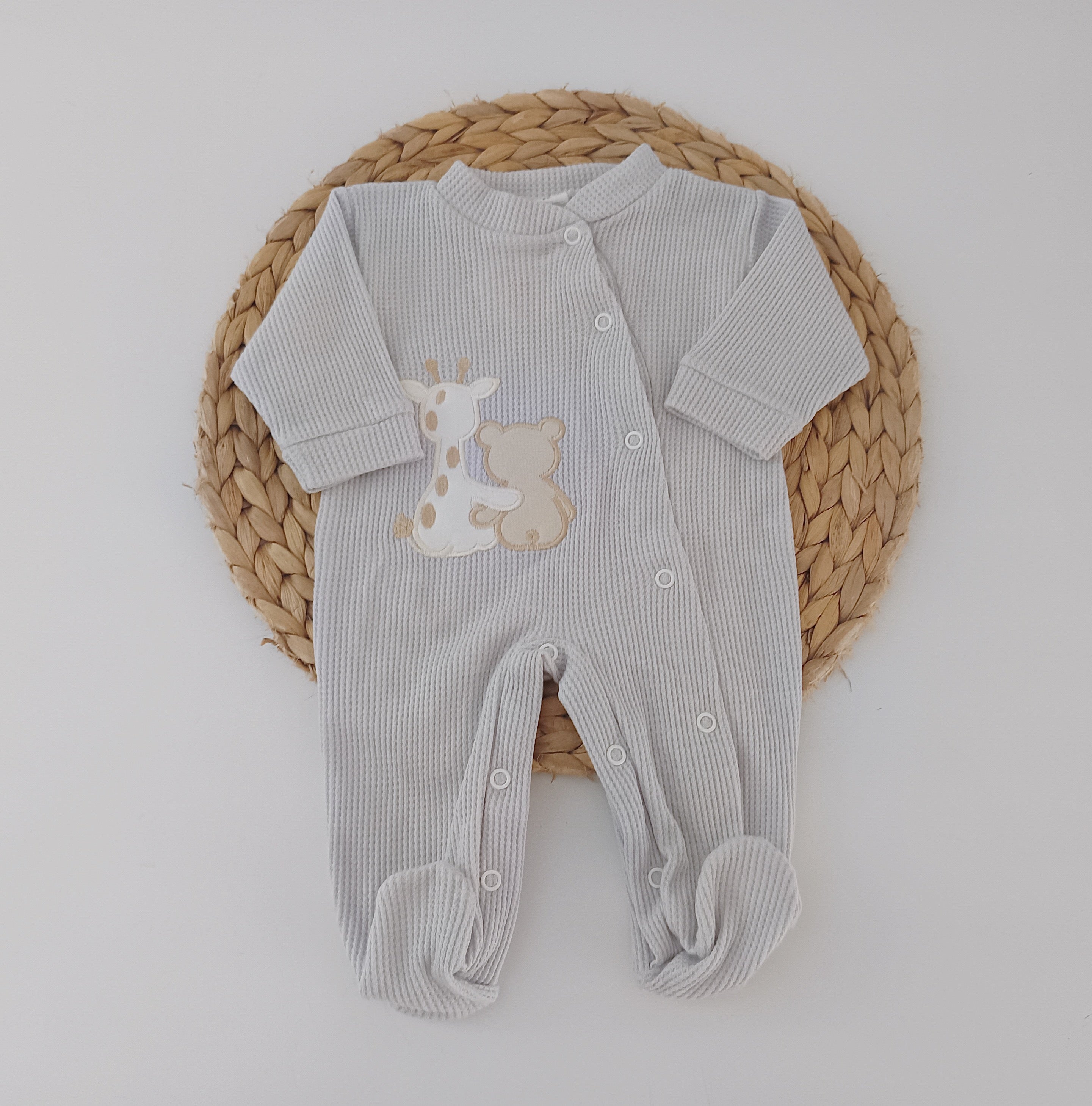 Babygrow Algodão Girafa Urso Cinza