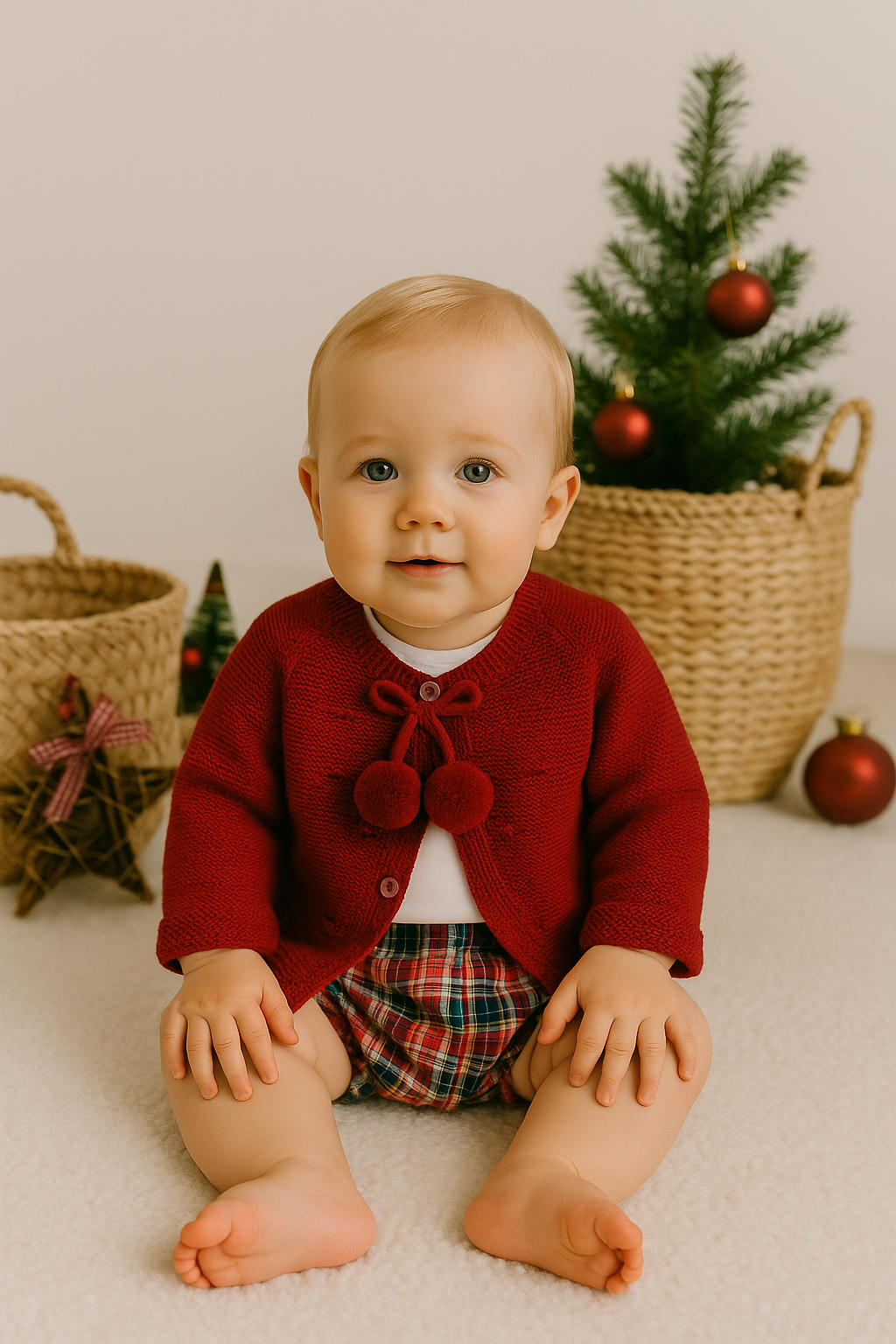 Tapa Fraldas com Casaco de Malha Xadrez Bordeaux