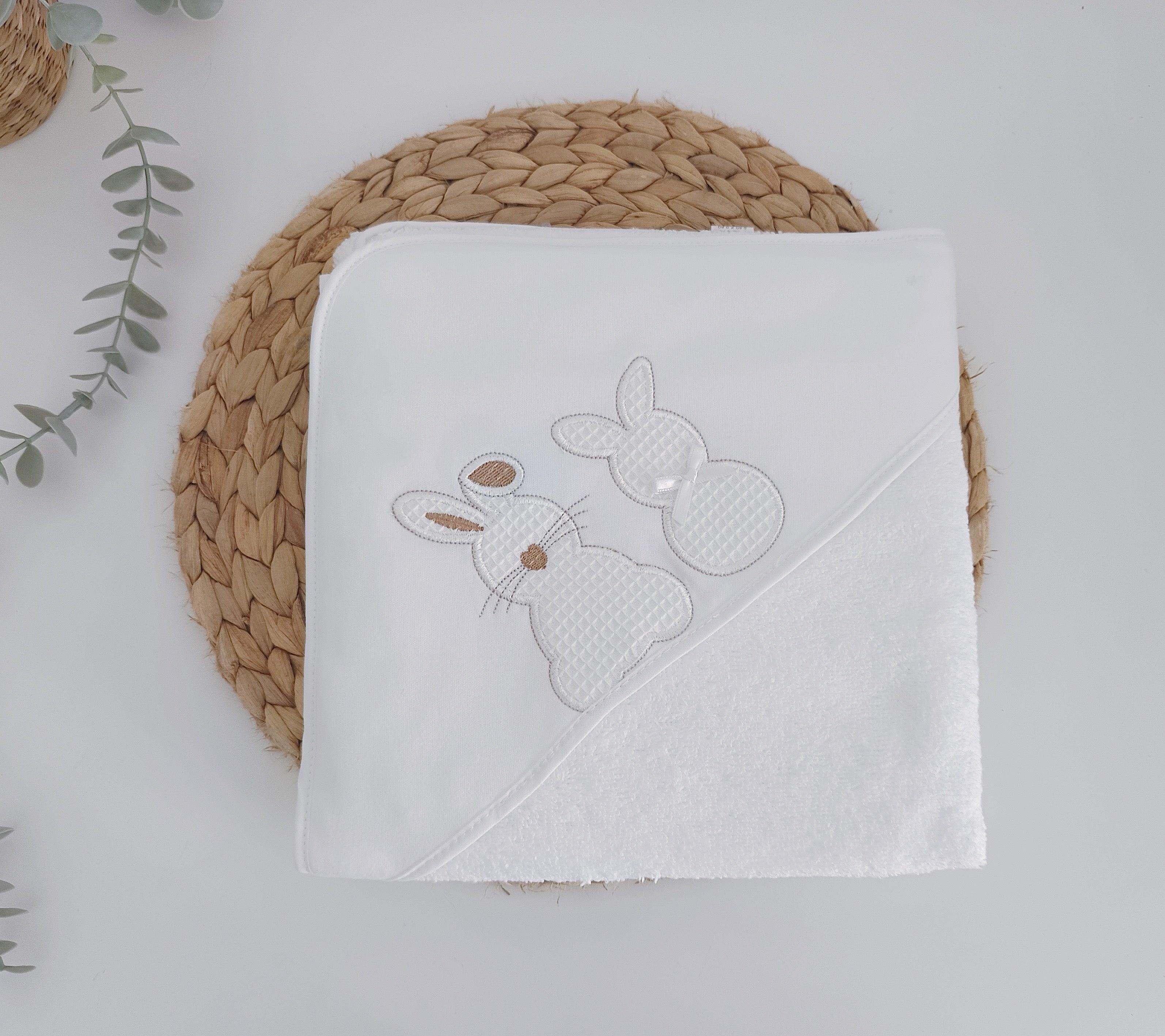 Toalha de banho para Bebé Dois Coelhos Branco