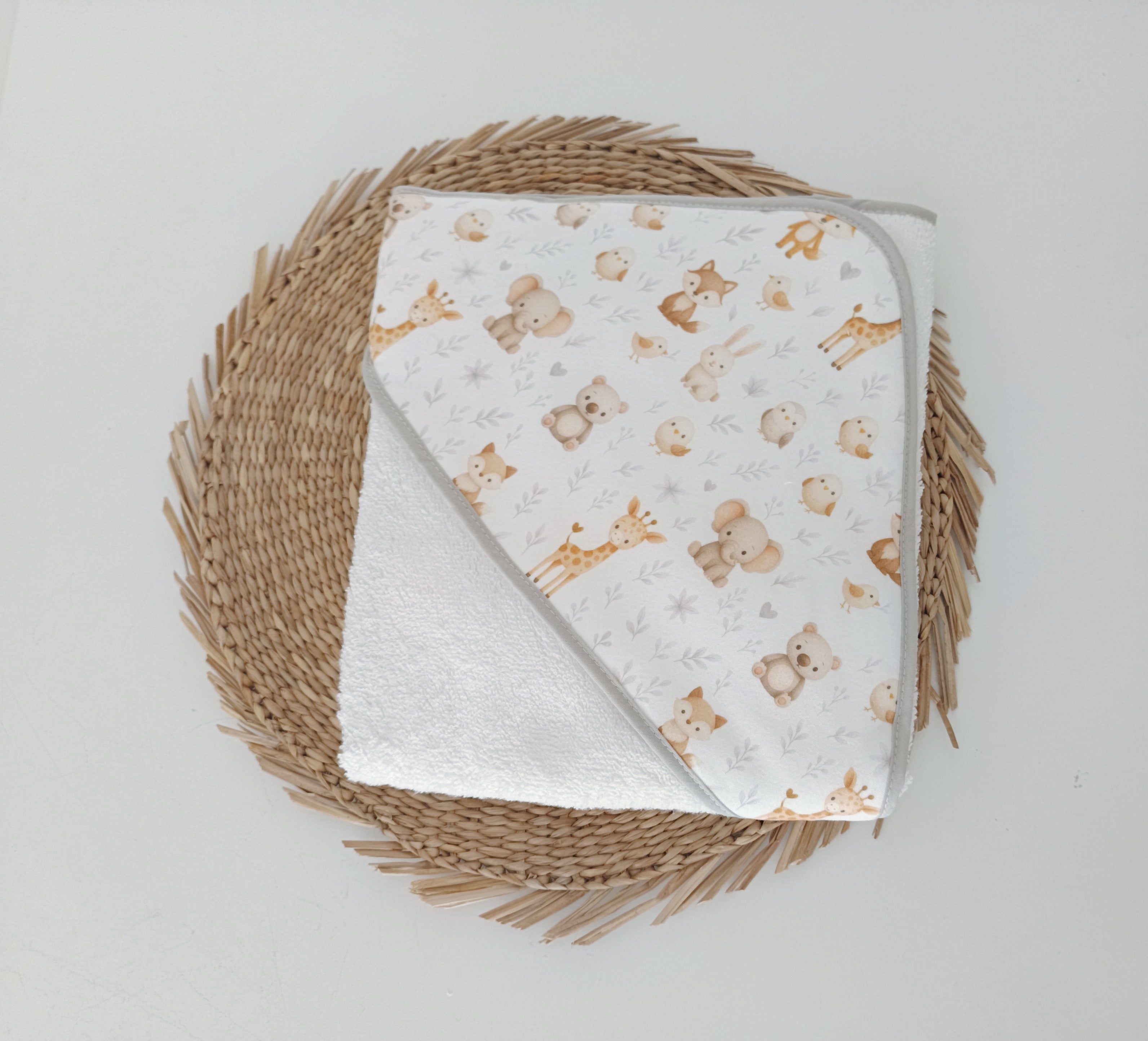 Toalha de banho para bebé Animais da Selva Cinza