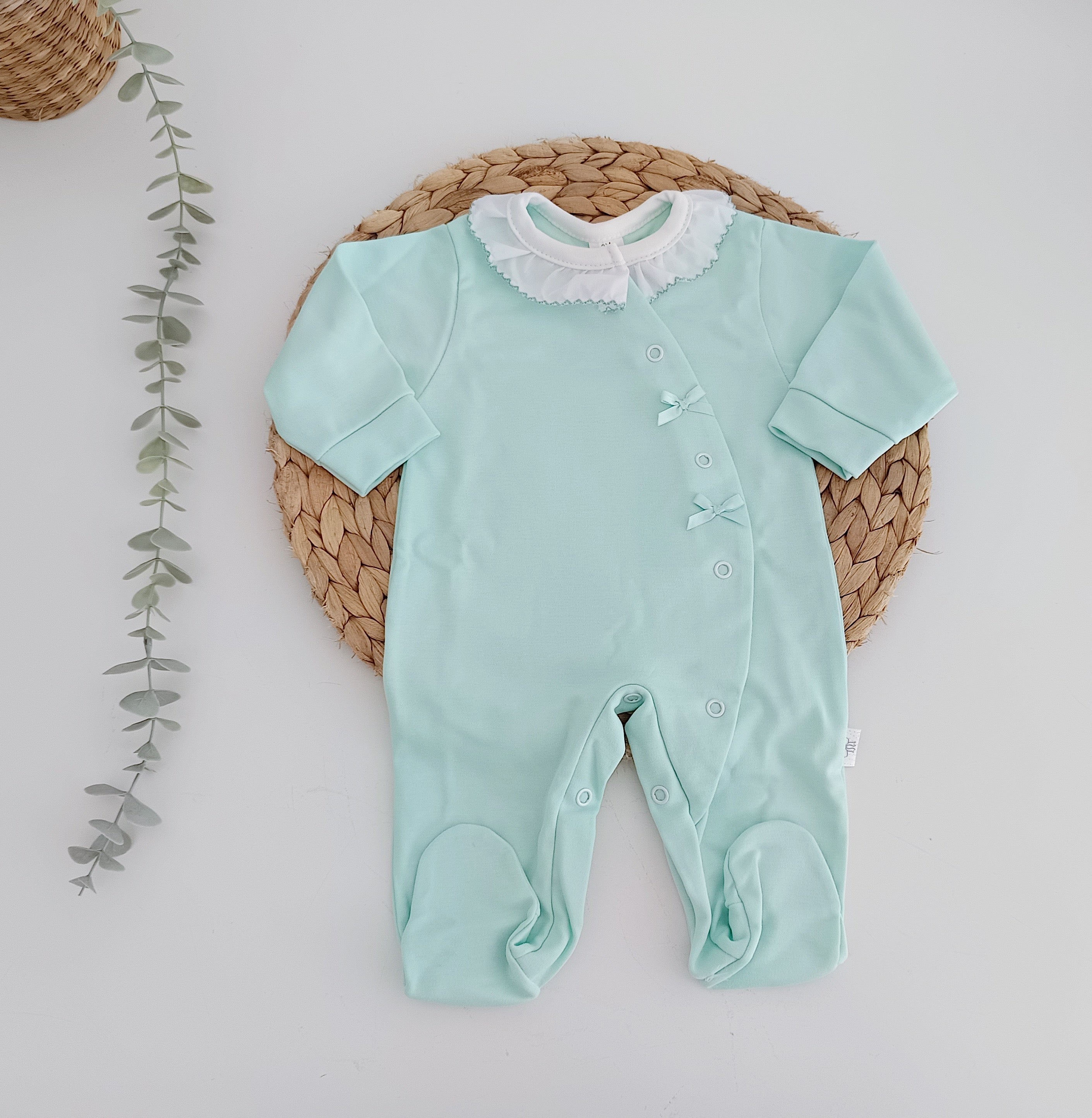 Babygrow Algodão Básico Lacinho Verde Água