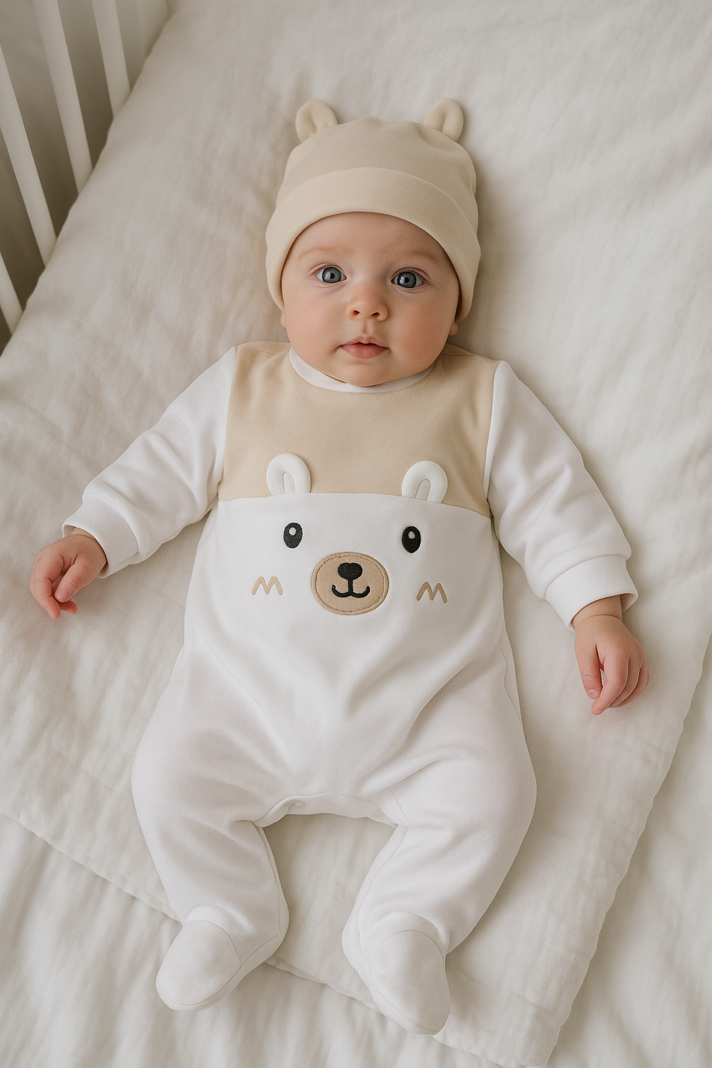 Babygrow Veludo Urso com Gorro Orelhas Areia