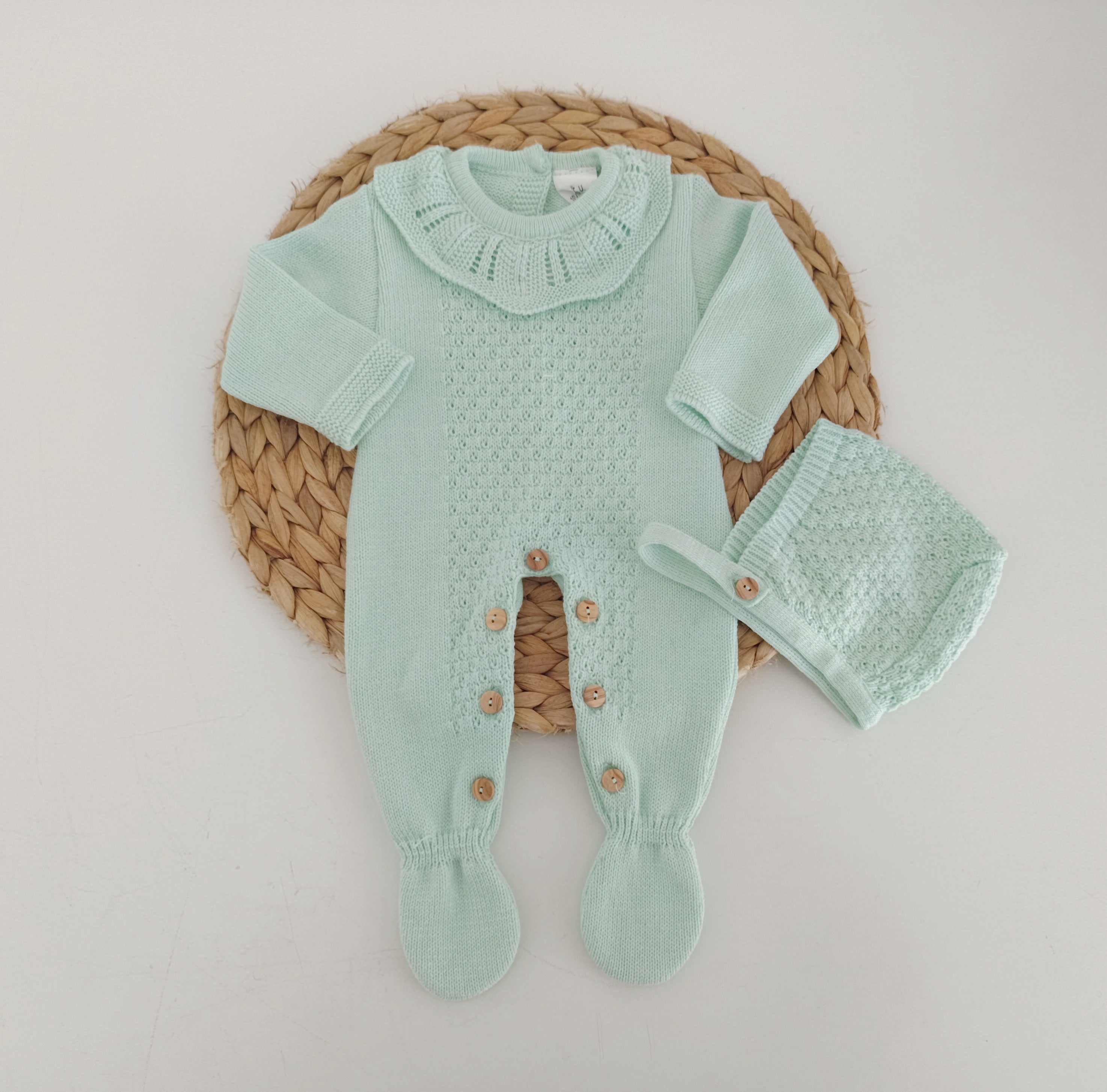 Babygrow de Algodão com touca Verde Água
