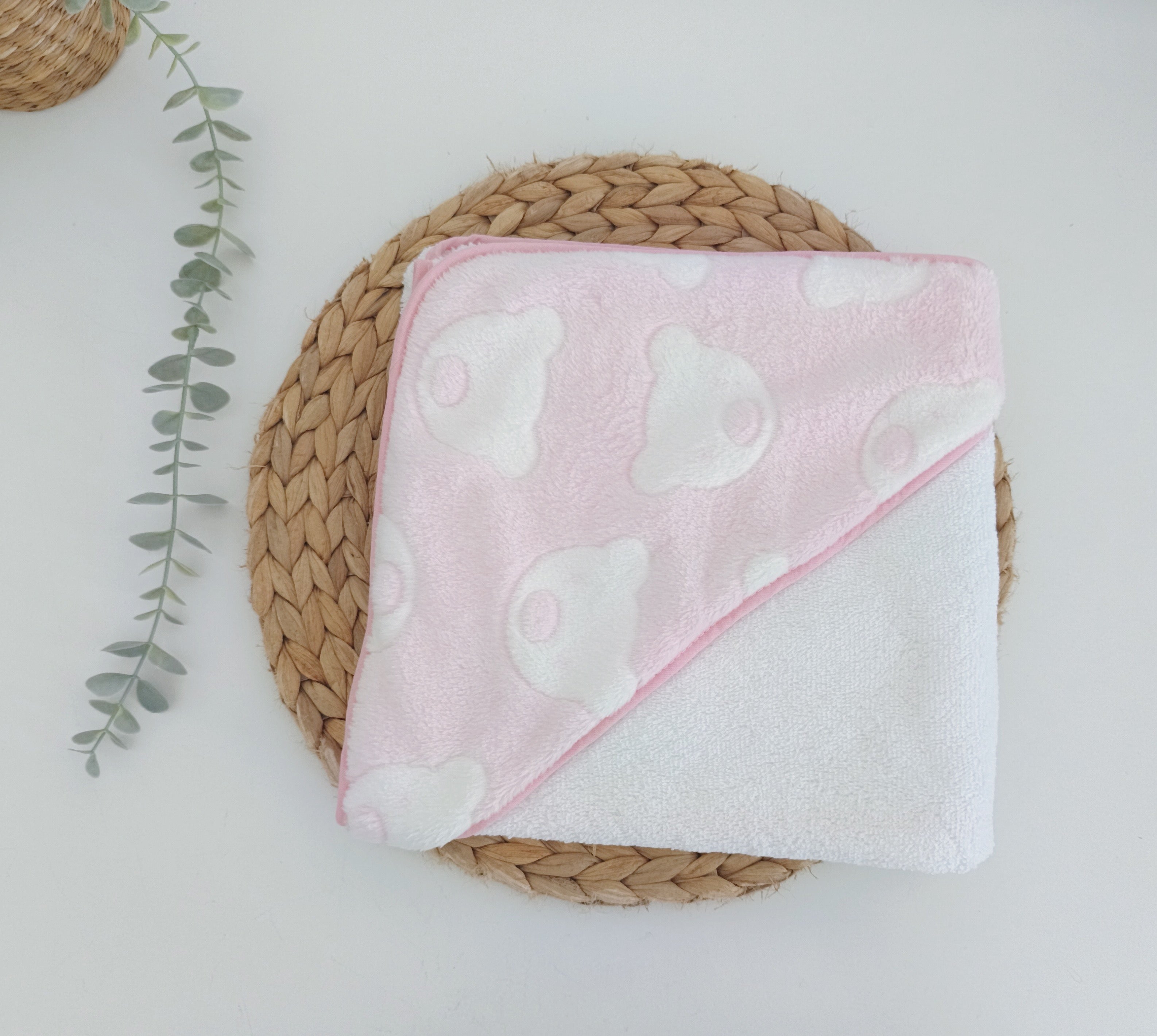 Toalha de banho para Bebé Urso Rosa