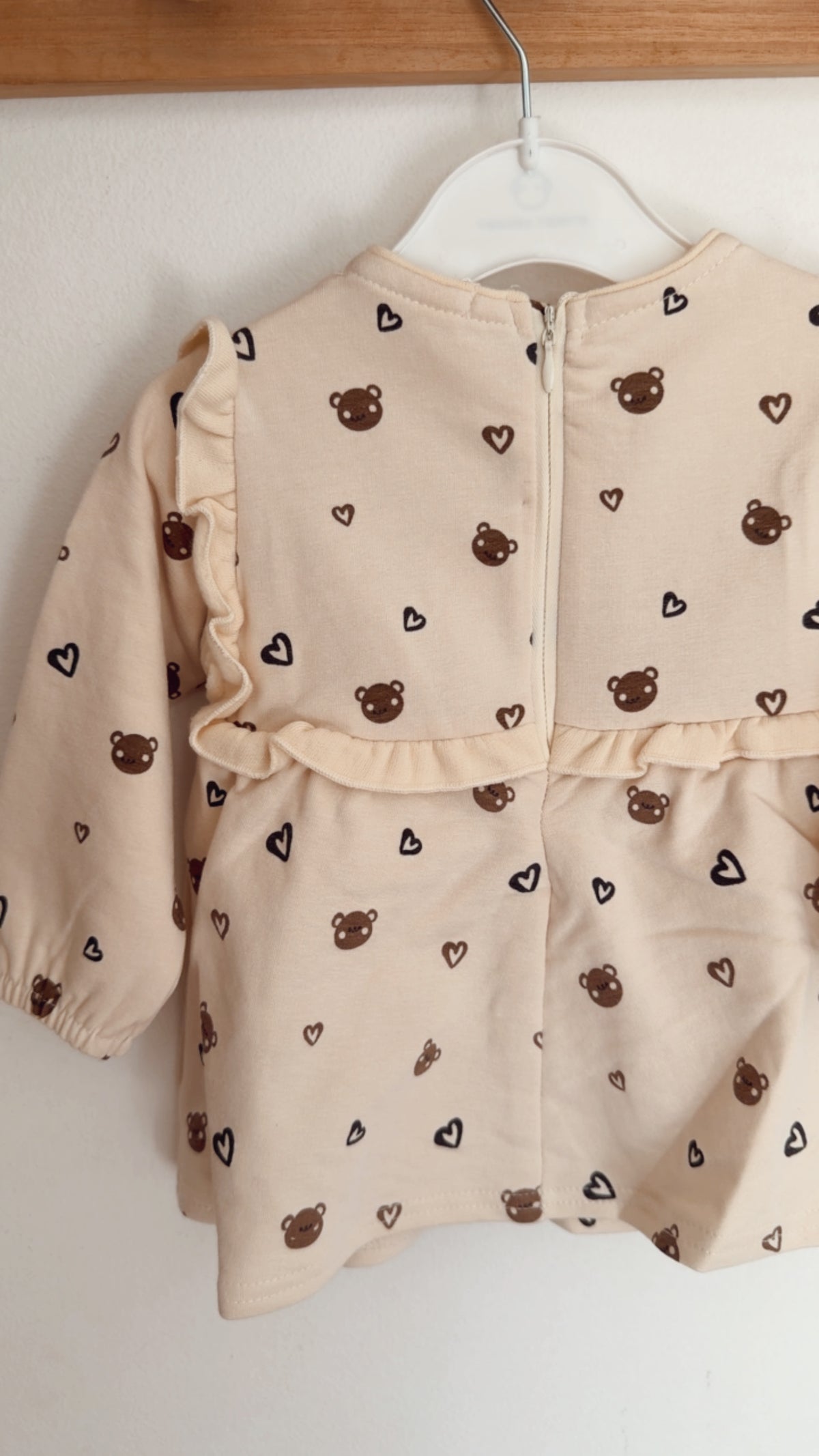 Vestido de Algodão Ursos Corações Castanho