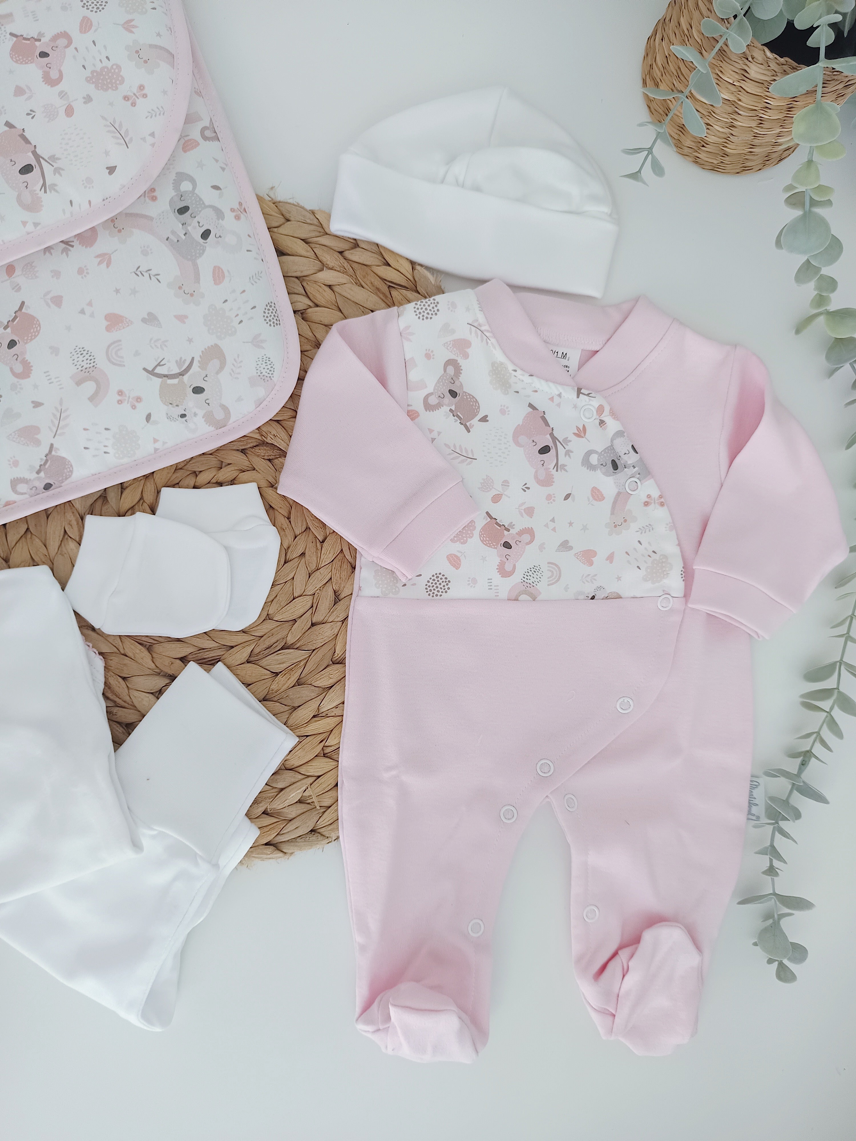 Conjunto de Primeira Roupinha Algodão Koalas Rosa