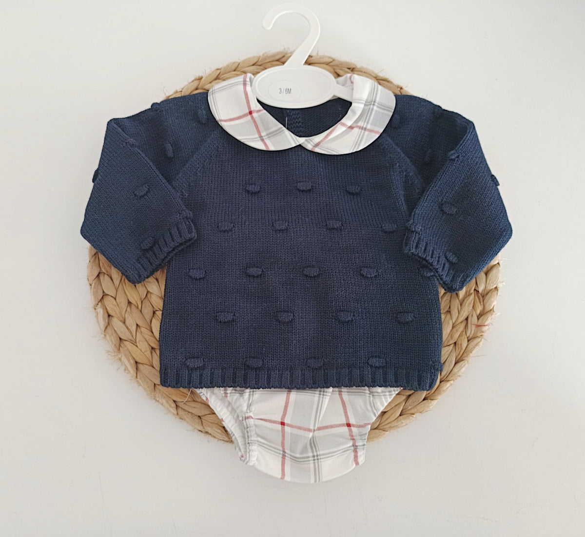 Calções Xadrez com camisola relevos de Malha Marinho