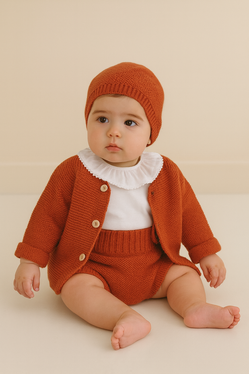 Fofo Básico de Malha com Gorro e Casaco Tijolo
