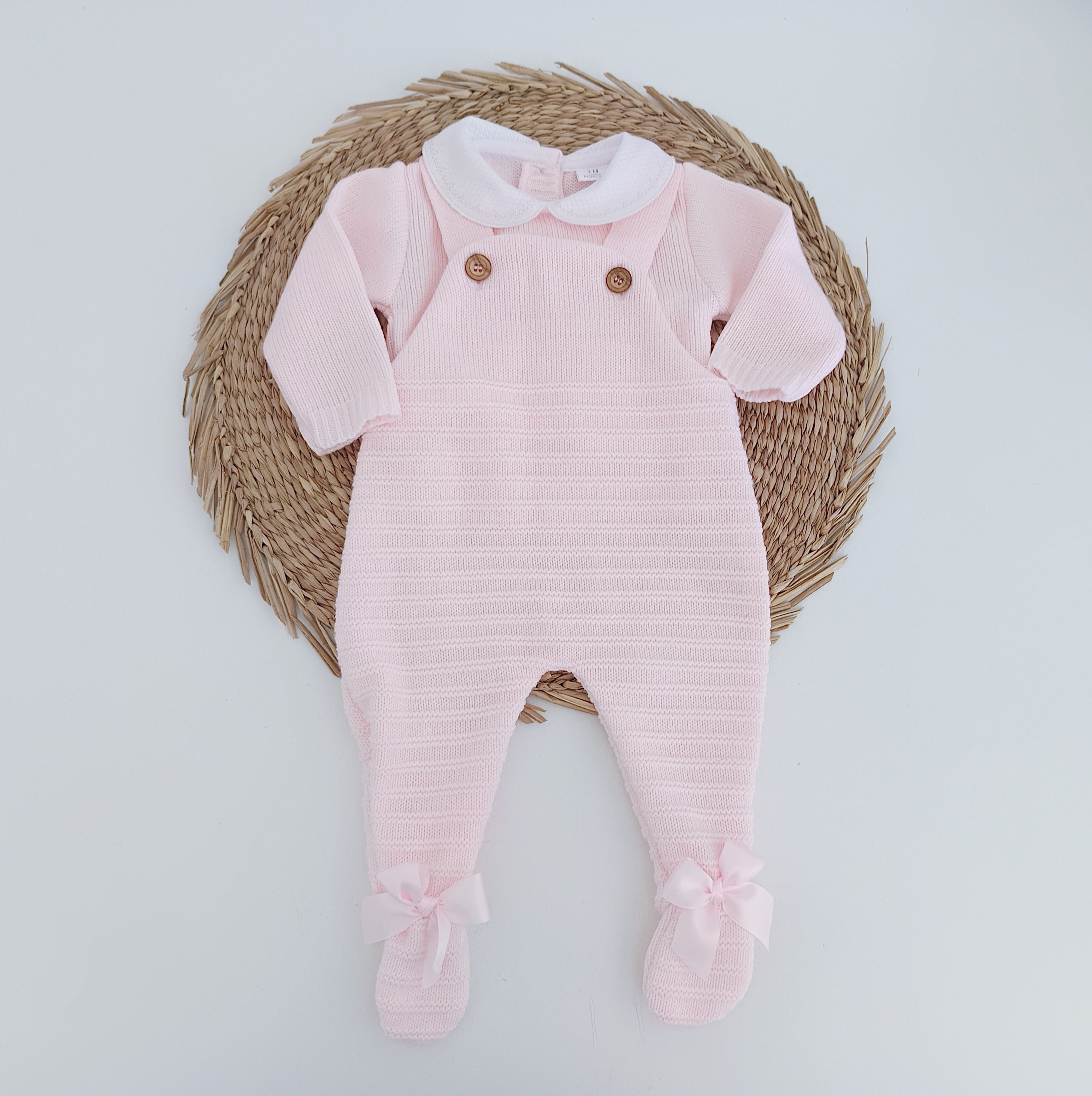 Jardineiras de malha com Camisola Laços nos pés Rosa