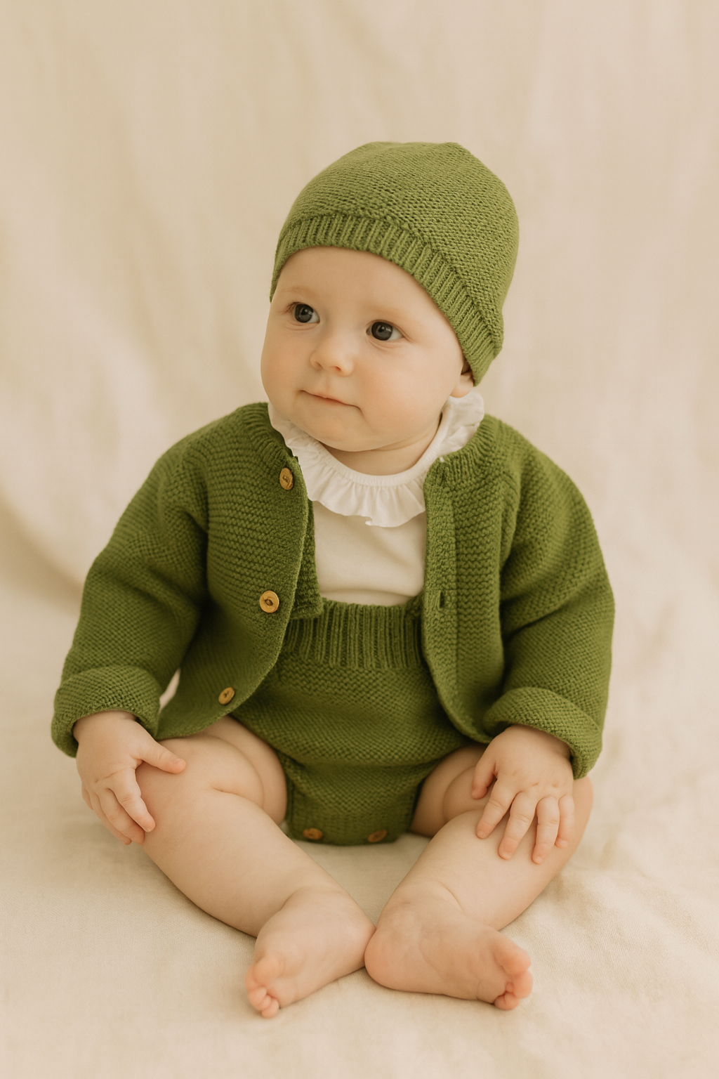 Fofo Básico de Malha com Gorro e Casaco Verde