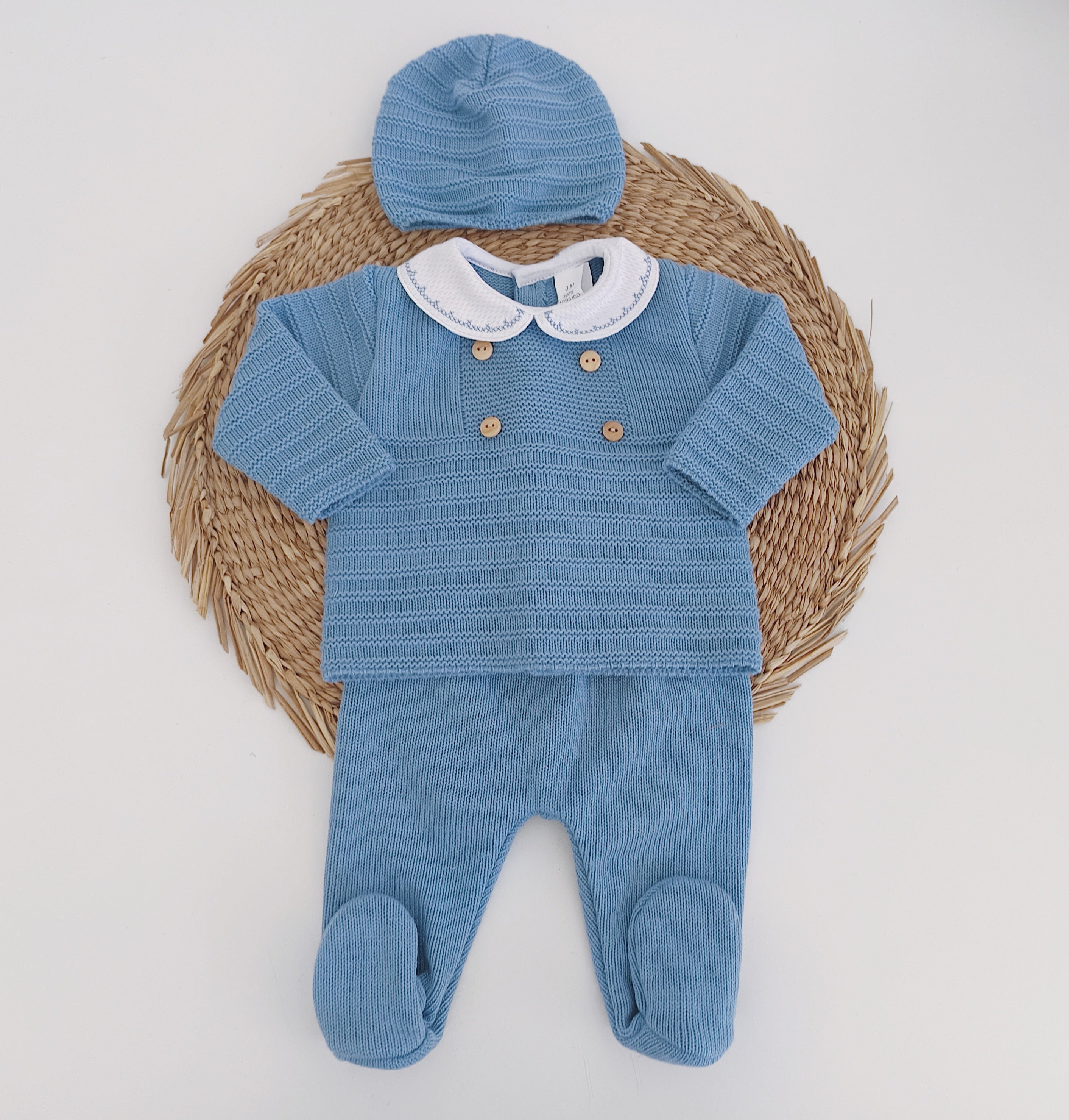 Conjunto de Malha com Gorro Quatro Botões Jeans