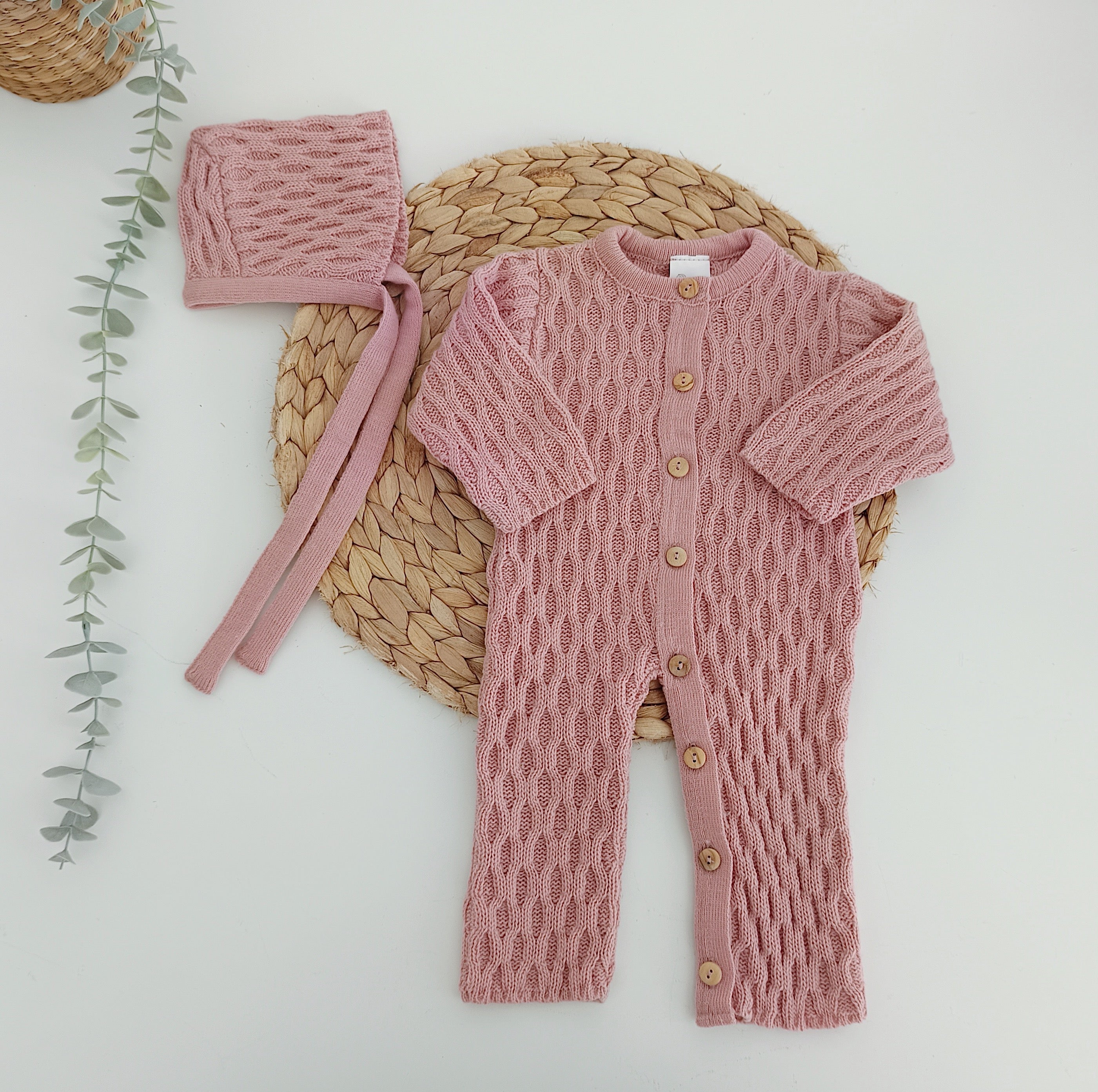 Babygrow de malha com touca Rosa Velho