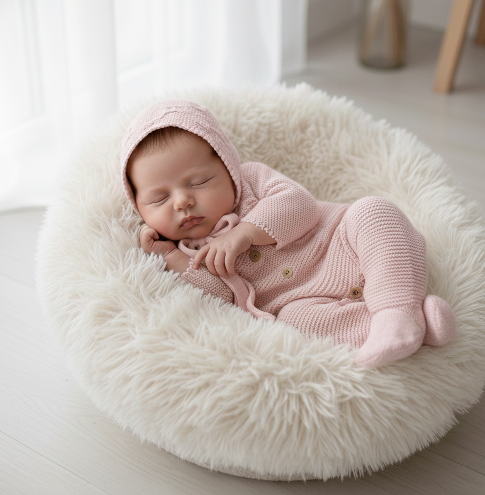 Babygrow de Malha Botões com touca Rosa