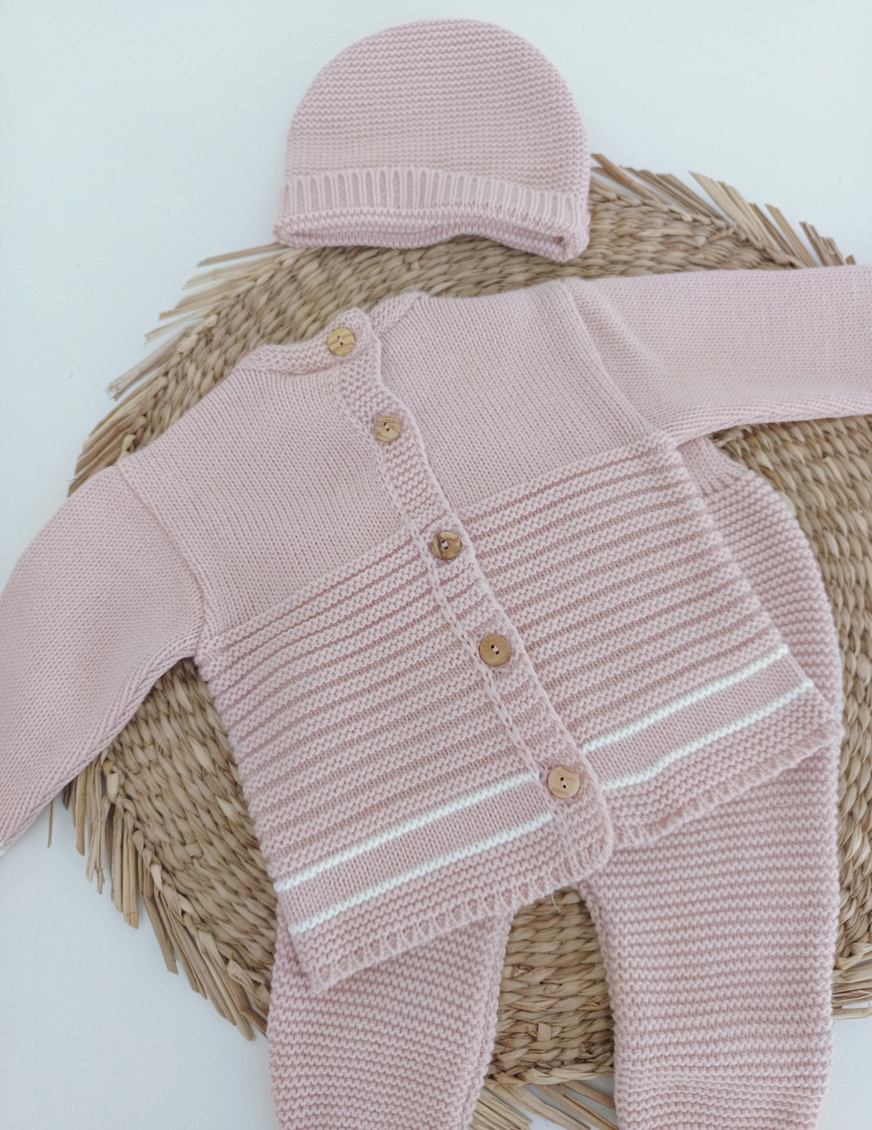 Conjunto de Malha Listas Rosa Velho