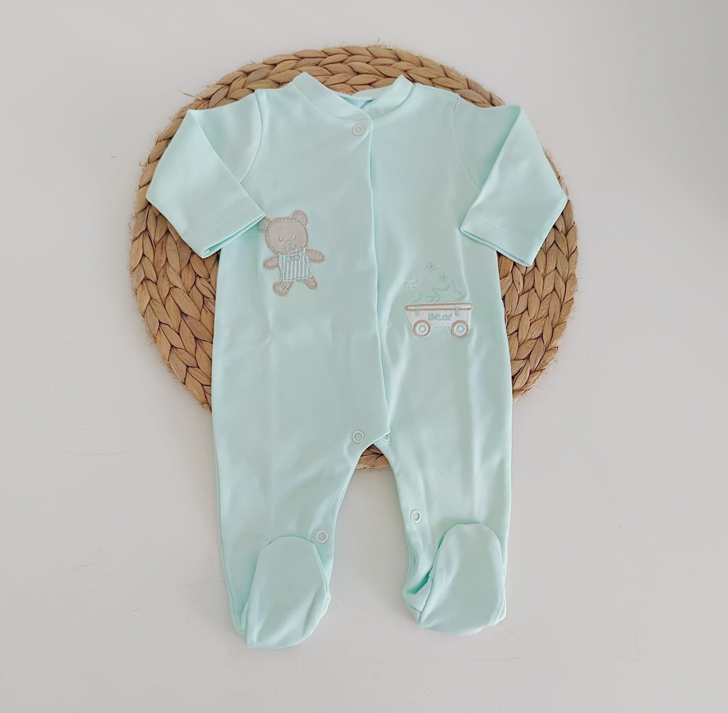 Babygrow Algodão Ursinho Verde Água