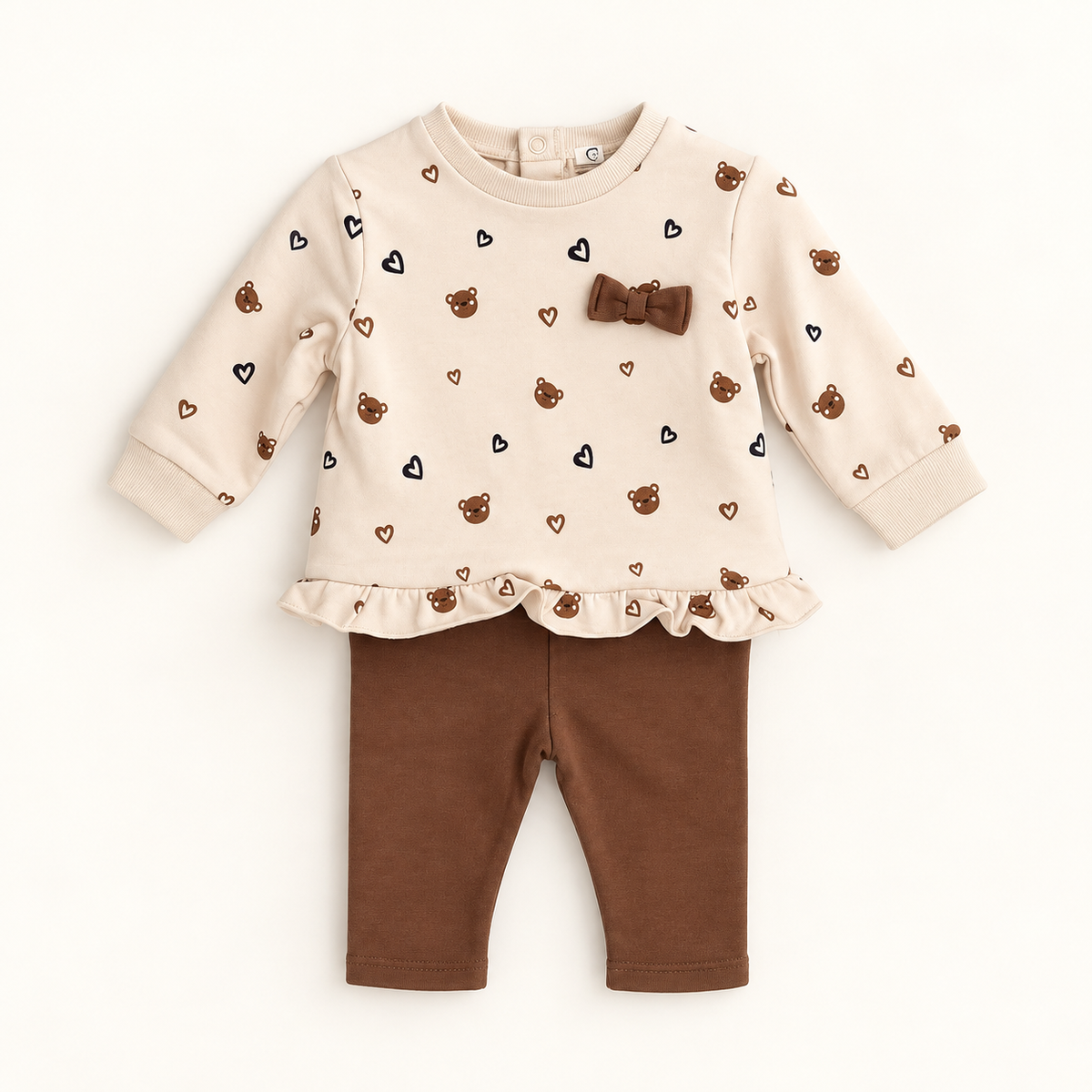 Conjunto de Calças e Camisola Ursos Corações Castanho
