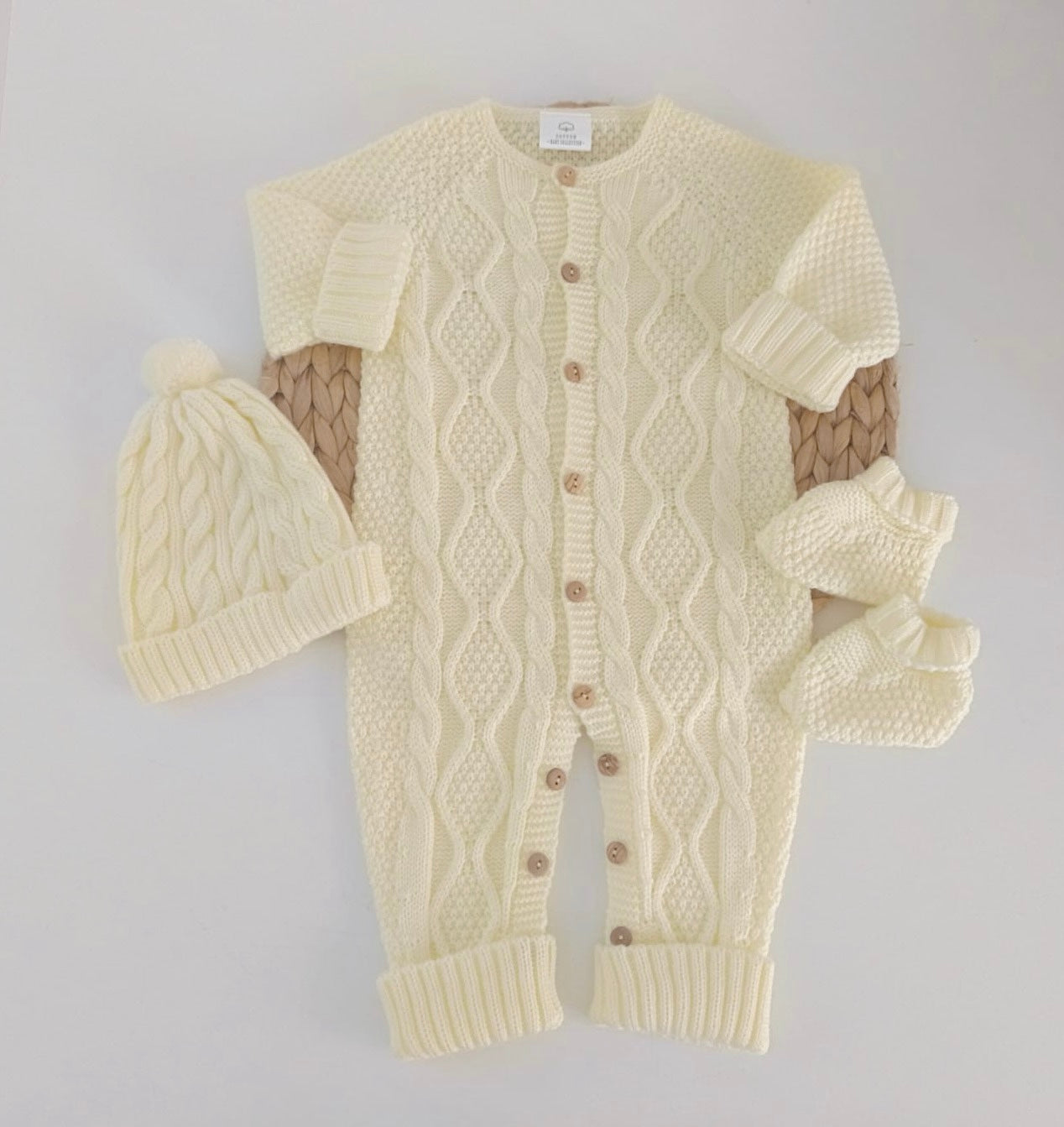 Babygrow de malha com gorro e carapins Amarelo