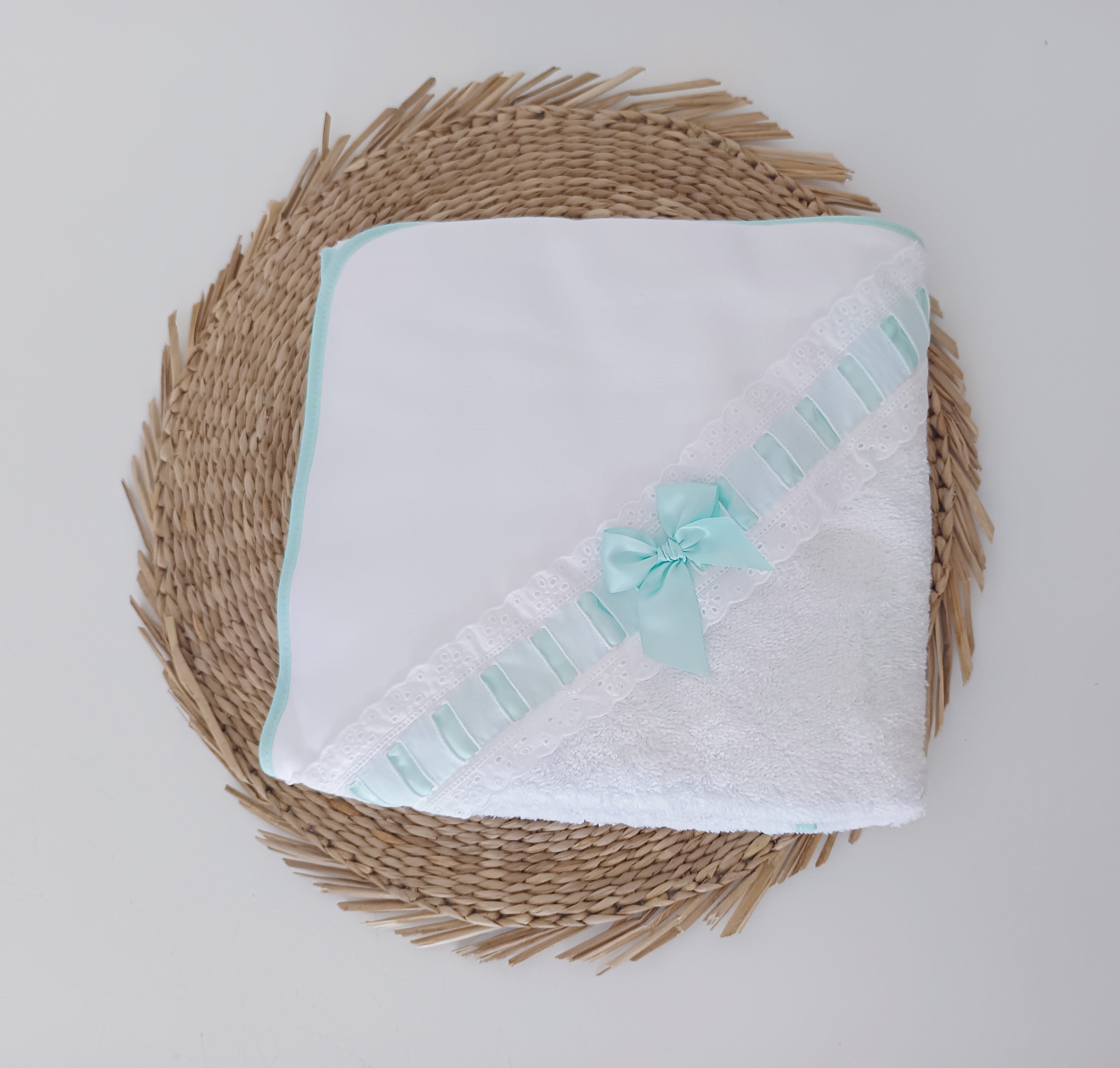 Toalha de banho Bebé Folho Renda Verde Água