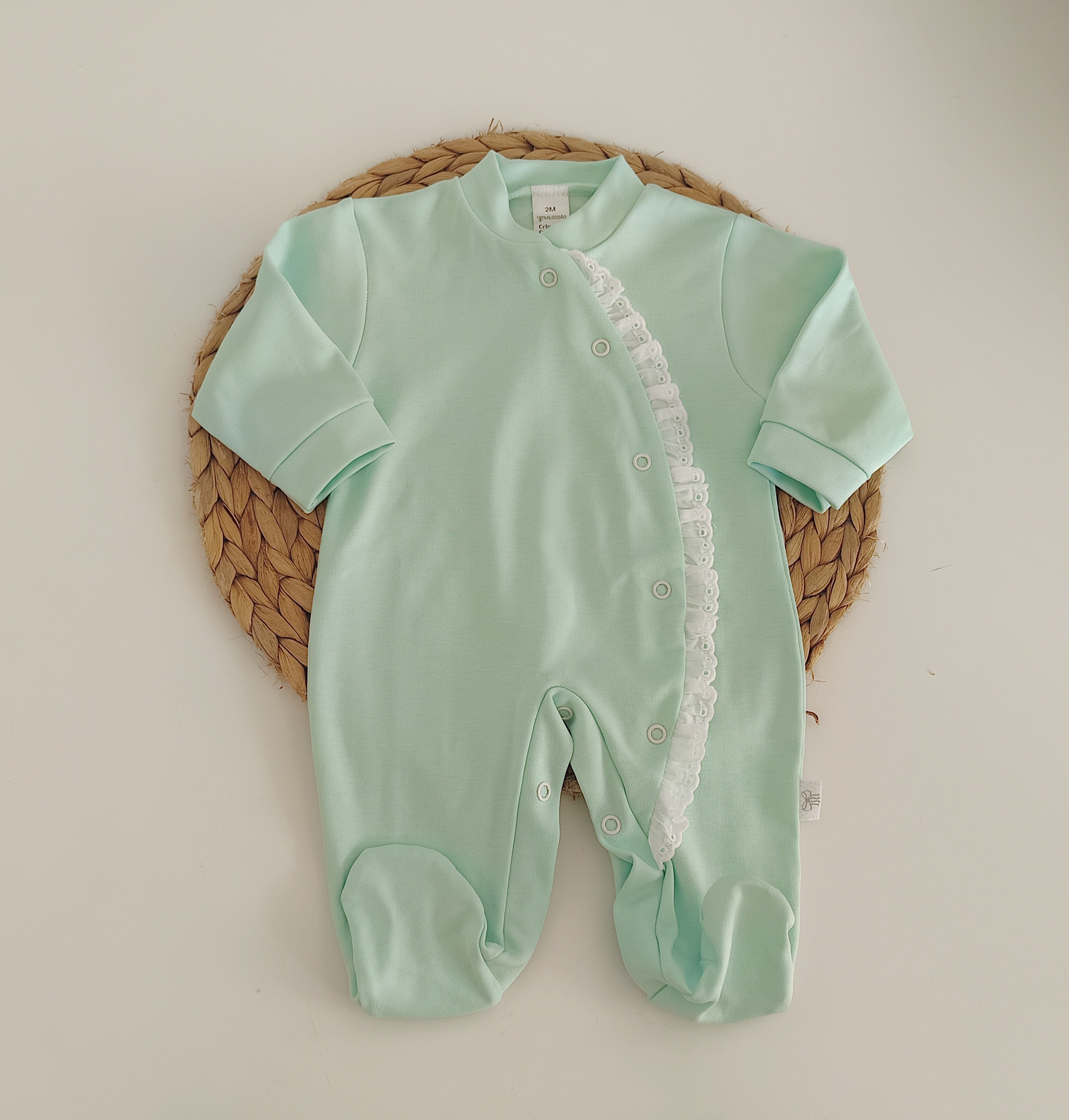 Babygrow Algodão Folho Lateral Verde Água