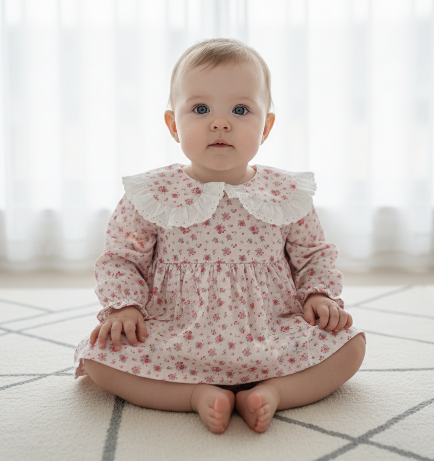 Vestido com Tapa Fraldas  Flores Pérola