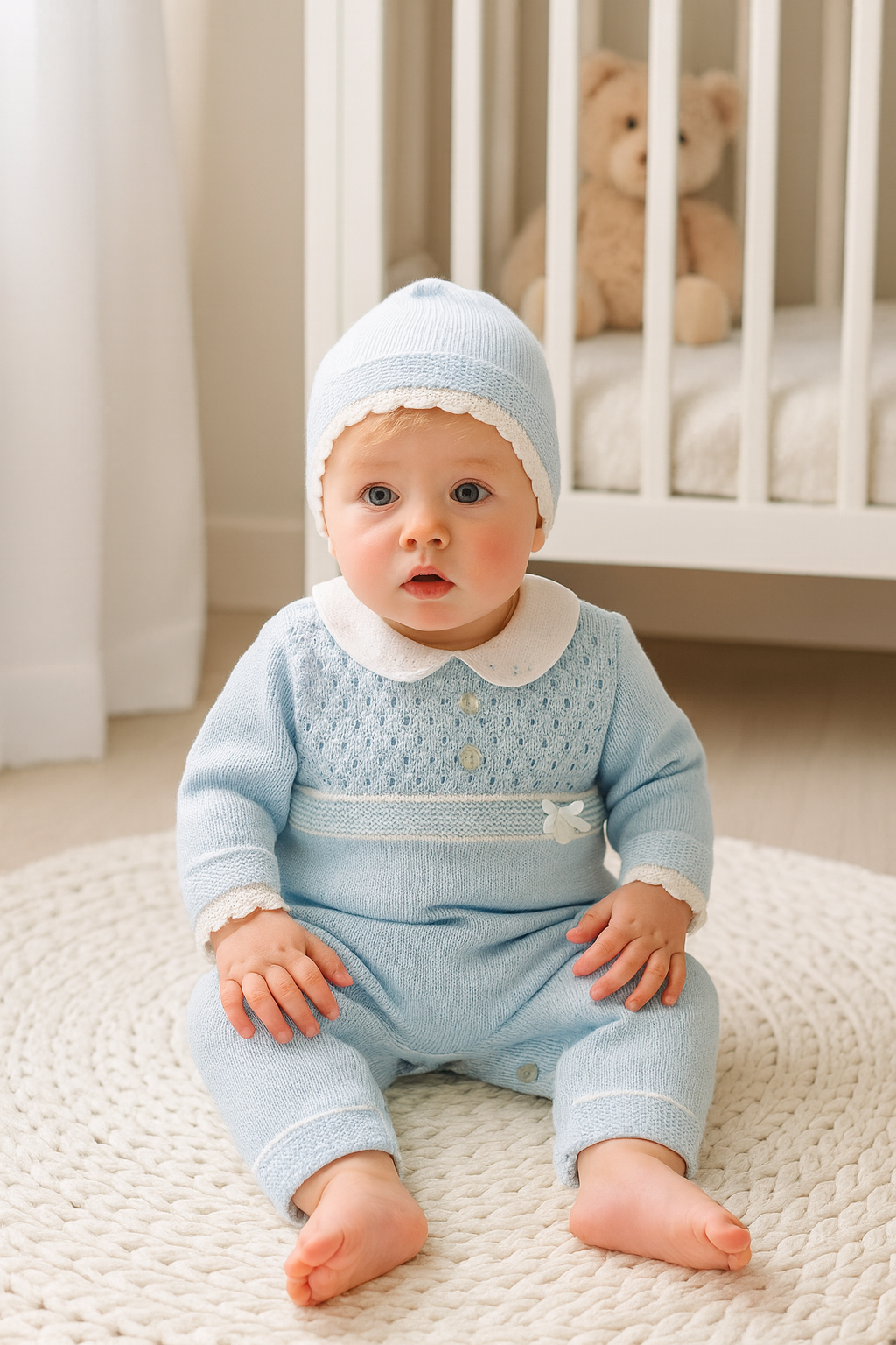 Babygrow de Malha Laço com Gorro Azul