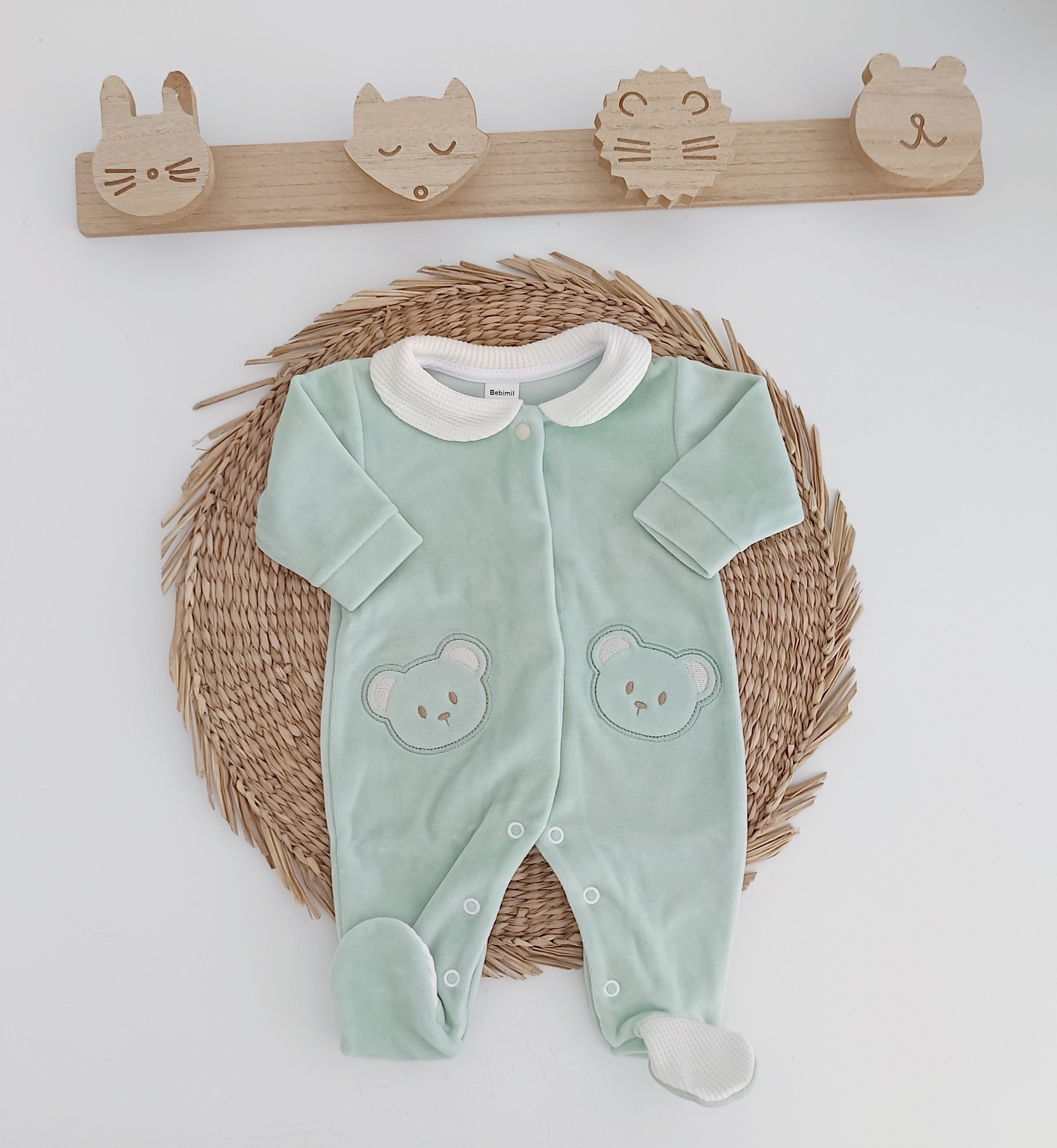 Babygrow de Veludo Duas Caras de Ursos Verde