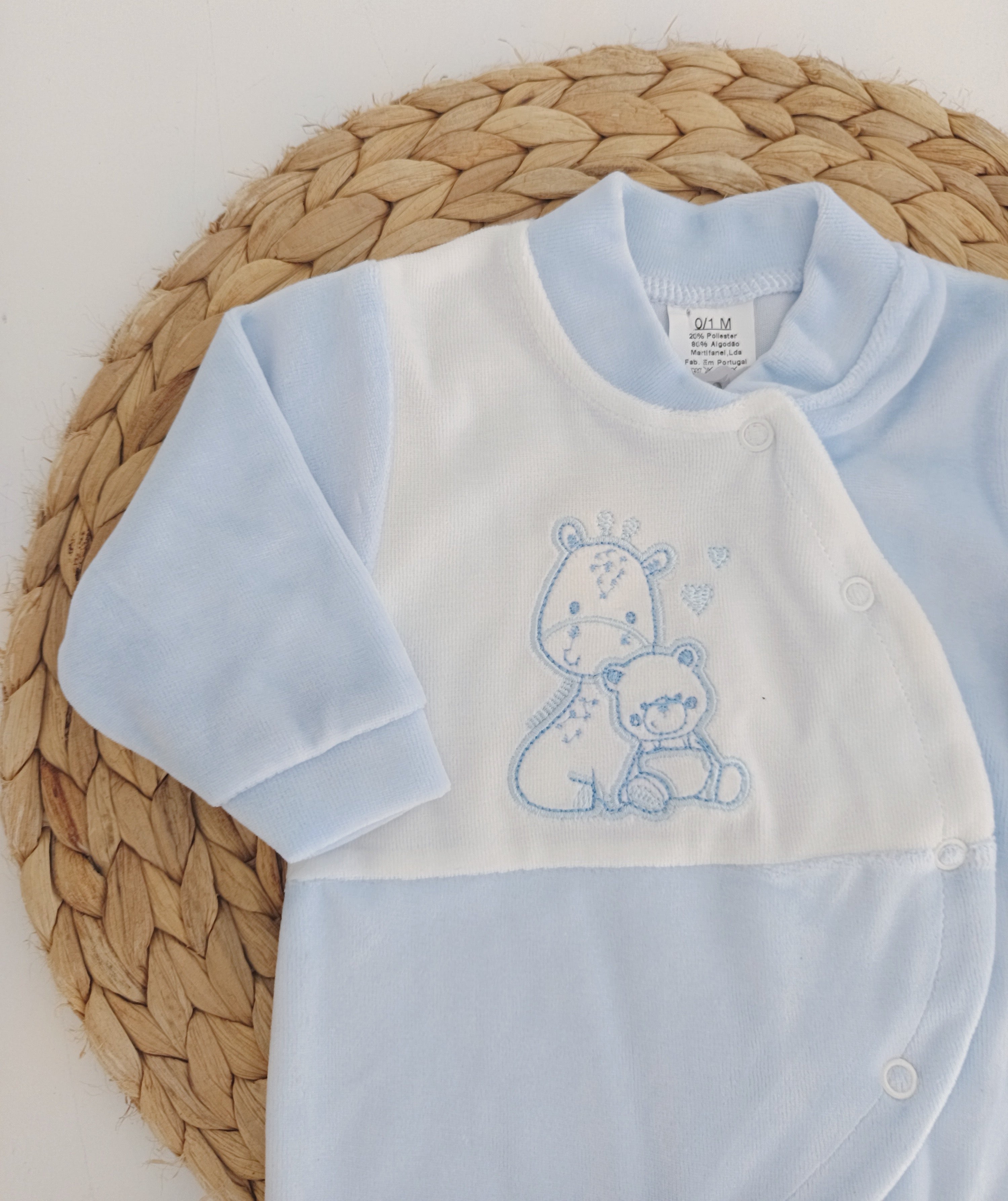 Babygrow Veludo Girafa Azul