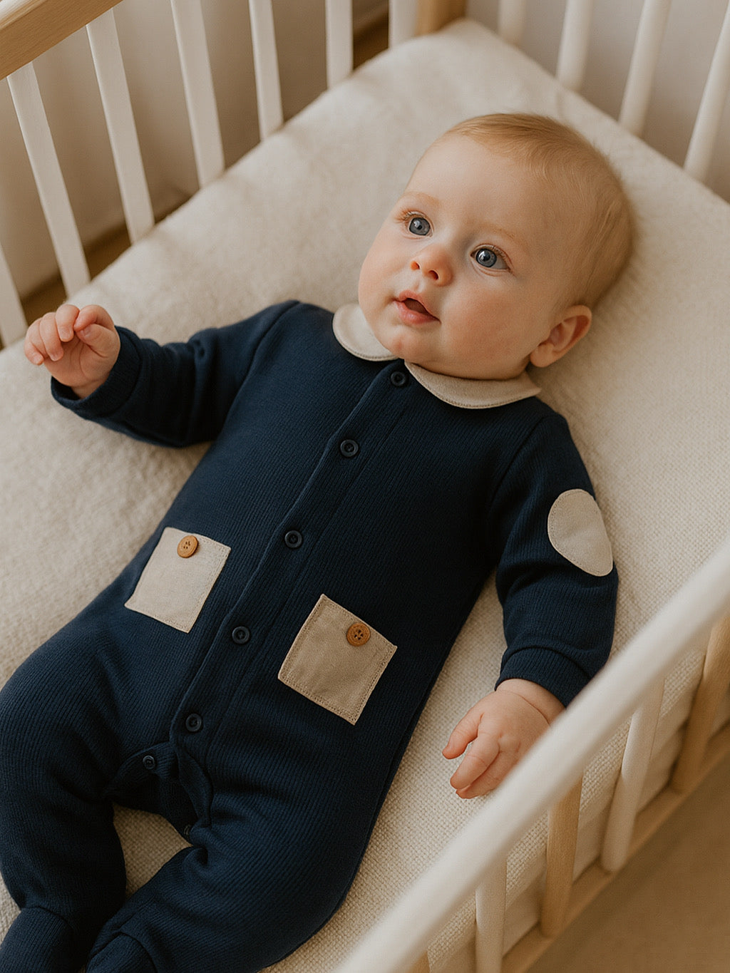 FitFiu Babies® | Babygrow Algodão Bolsos com Botão Marinho