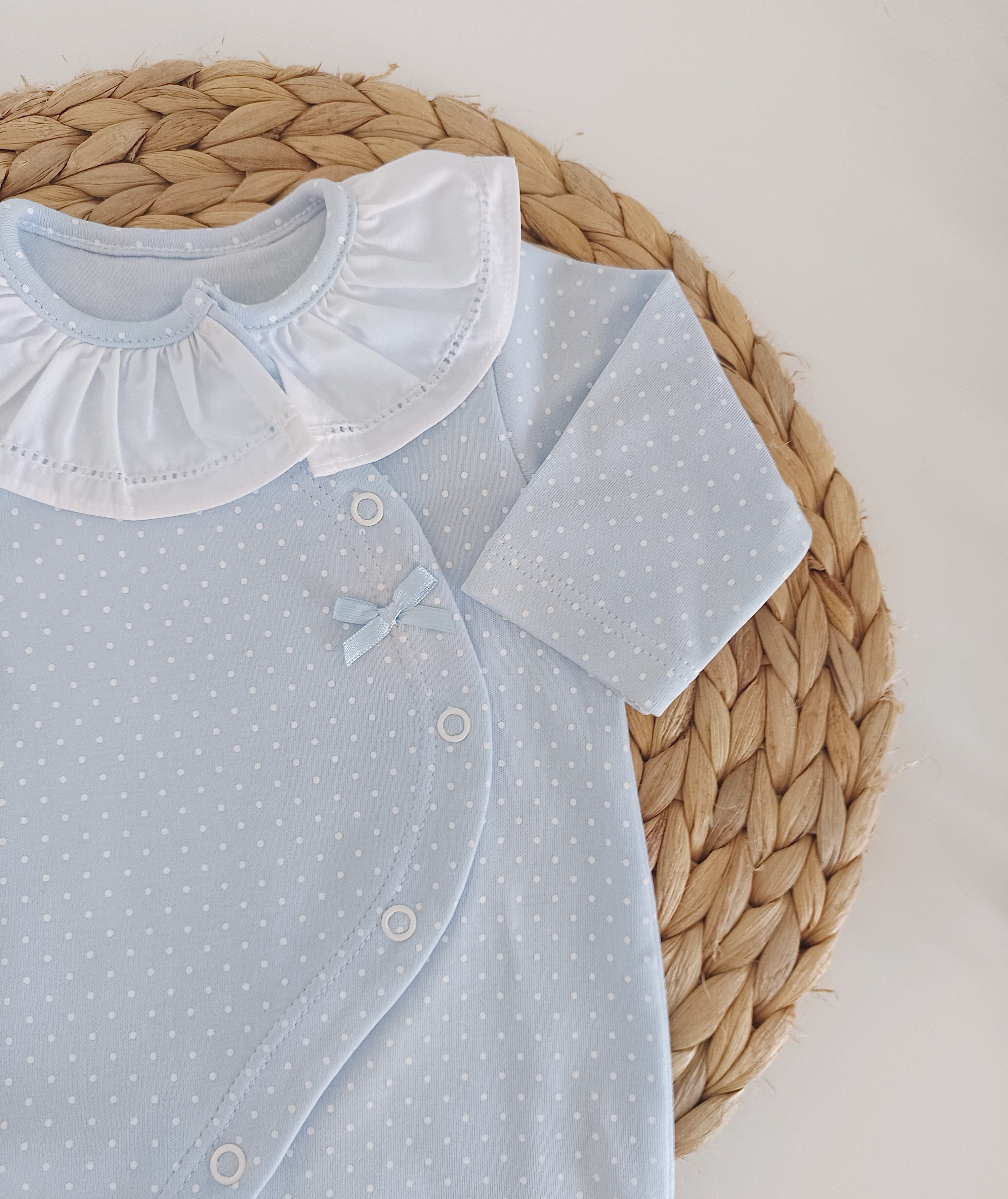 Babygrow Algodão Gola Pintinhas fundo Azul