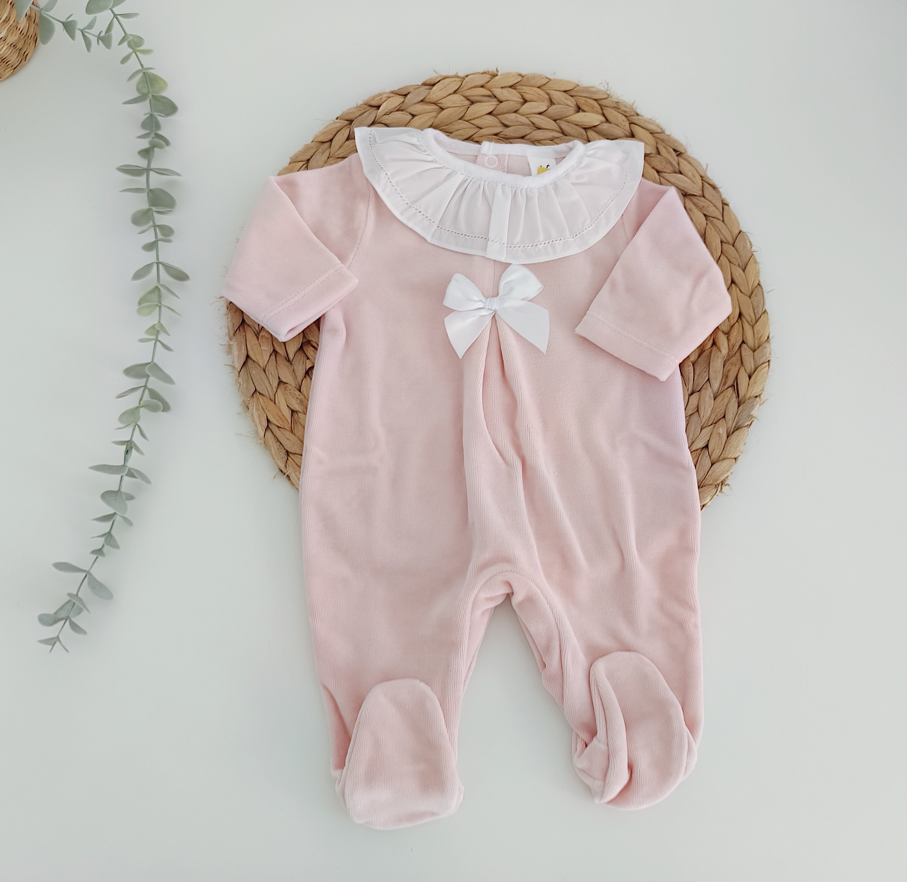 Babygrow Veludo Laço com Gola Rosa Velho