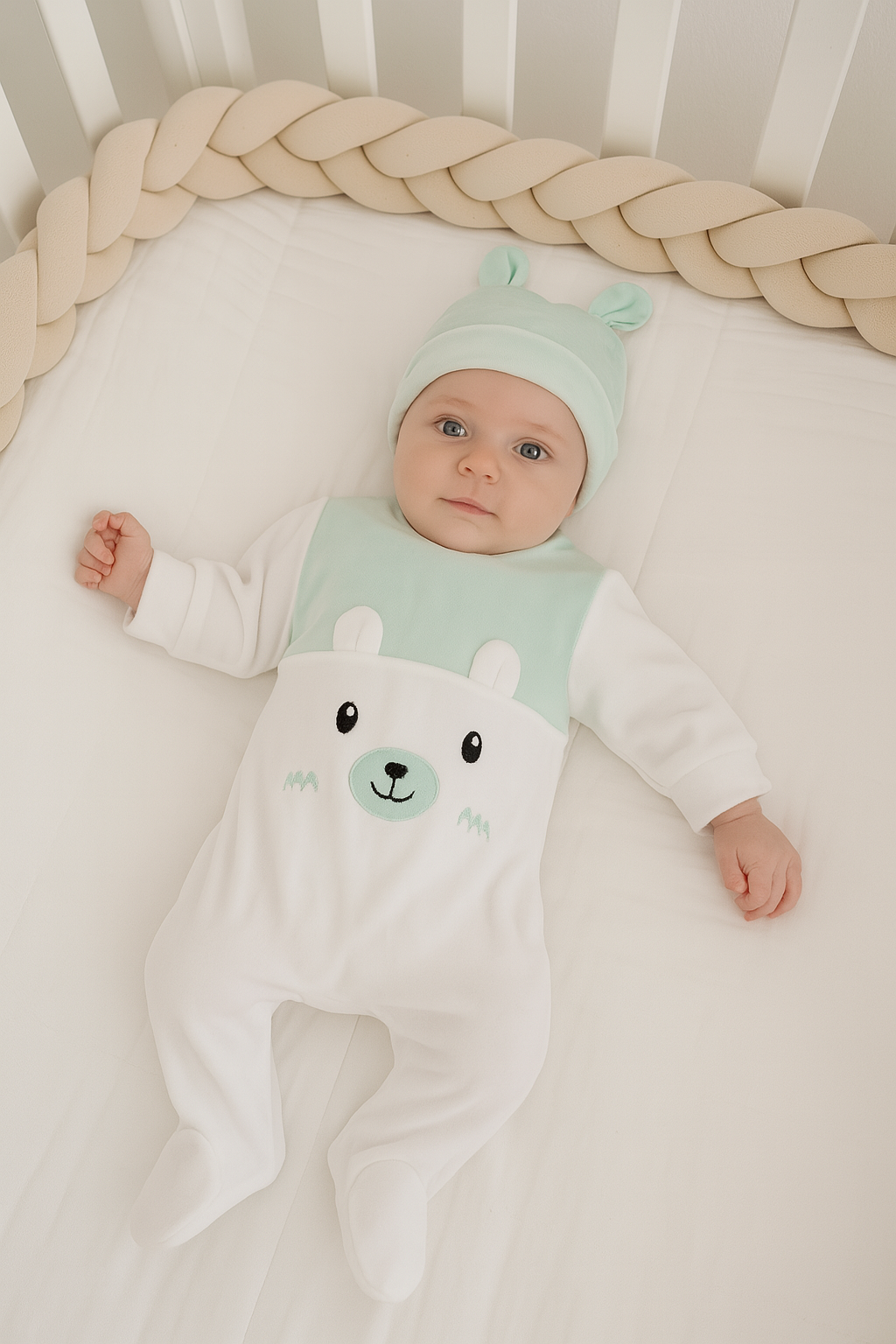 Babygrow Veludo Urso com Gorro Orelhas Verde