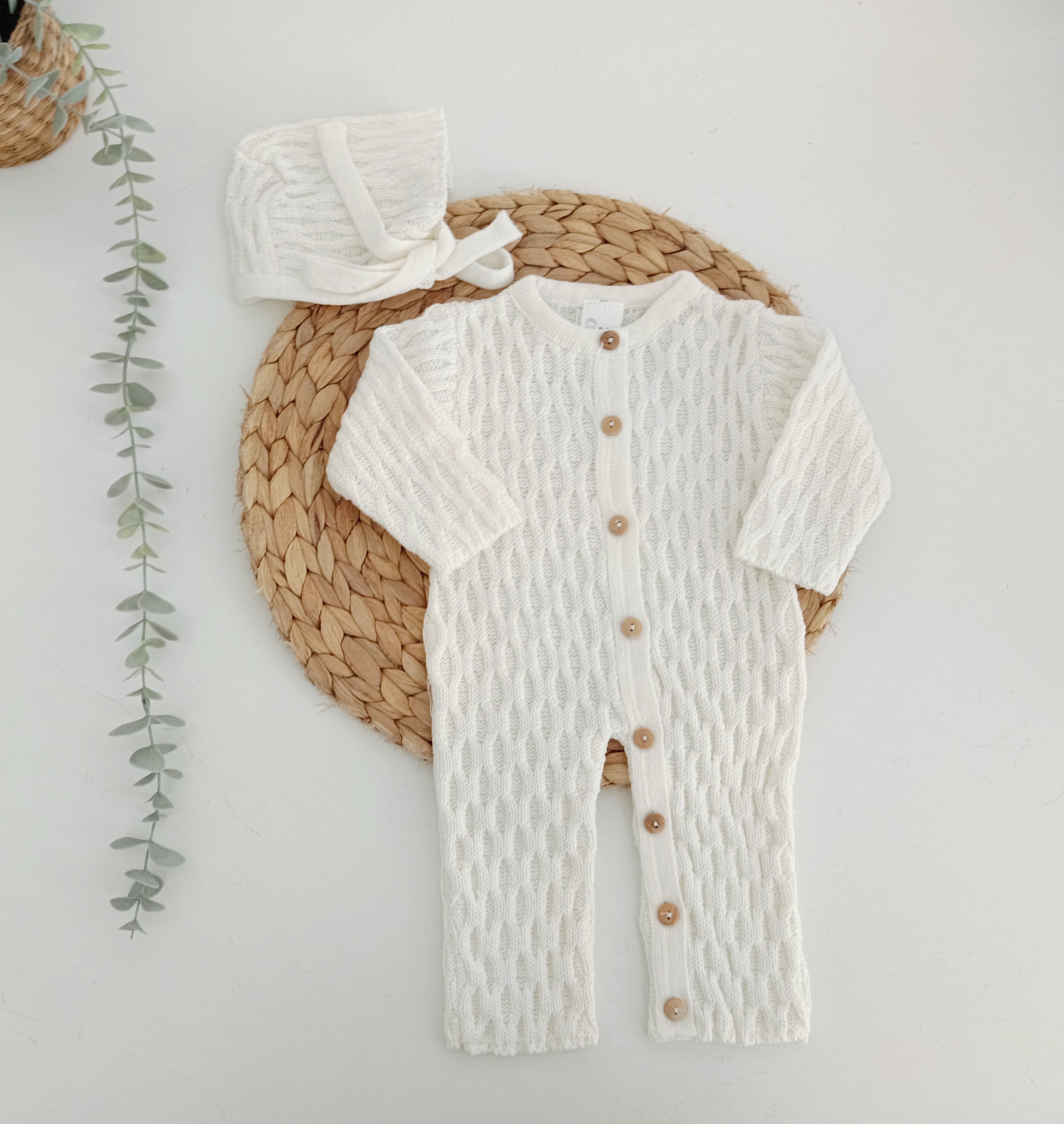 Pack de Bebé Babygrow com Touca e Carapins Botão Pérola