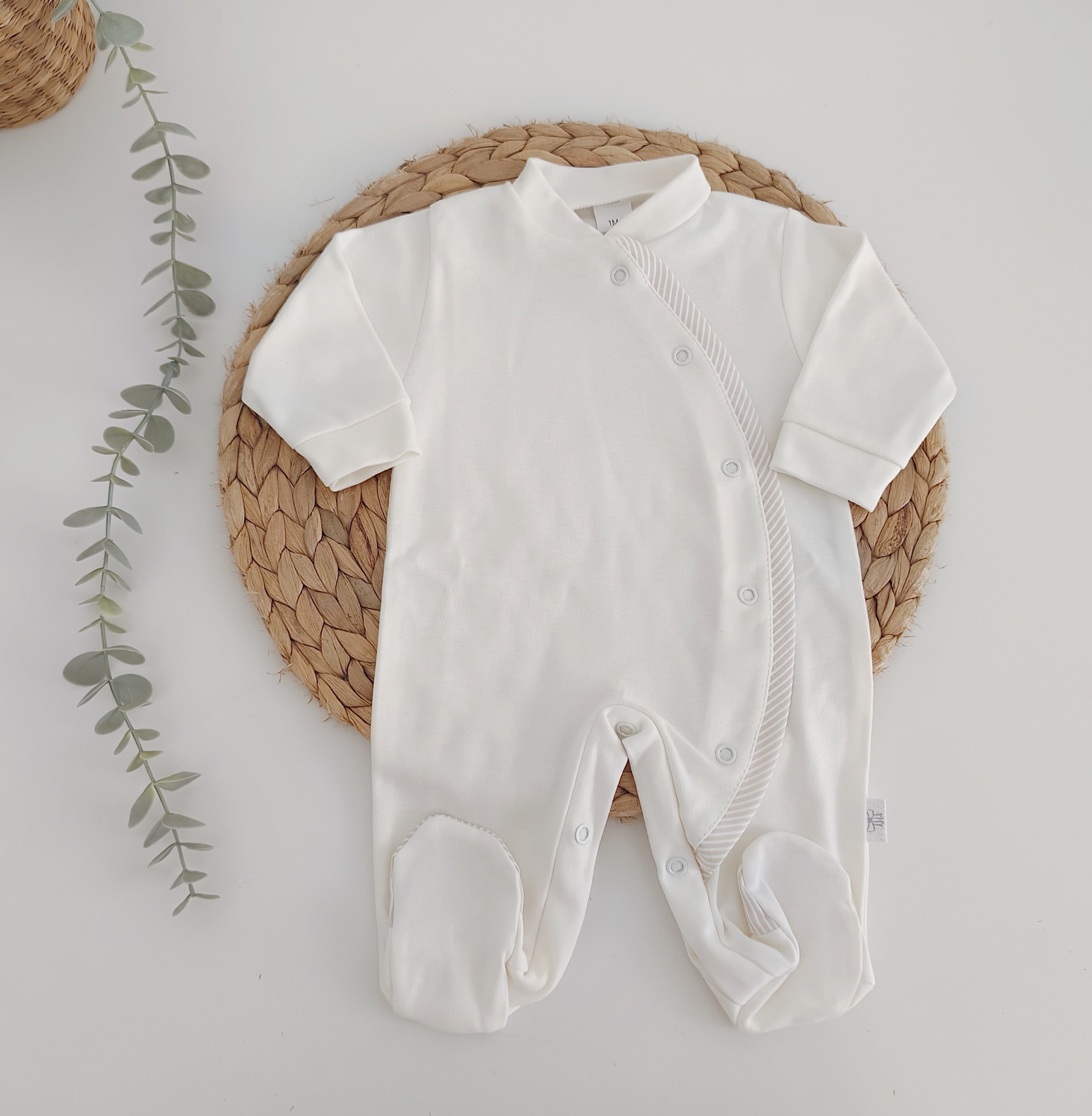 Babygrow Algodão Folho Riscas Pérola