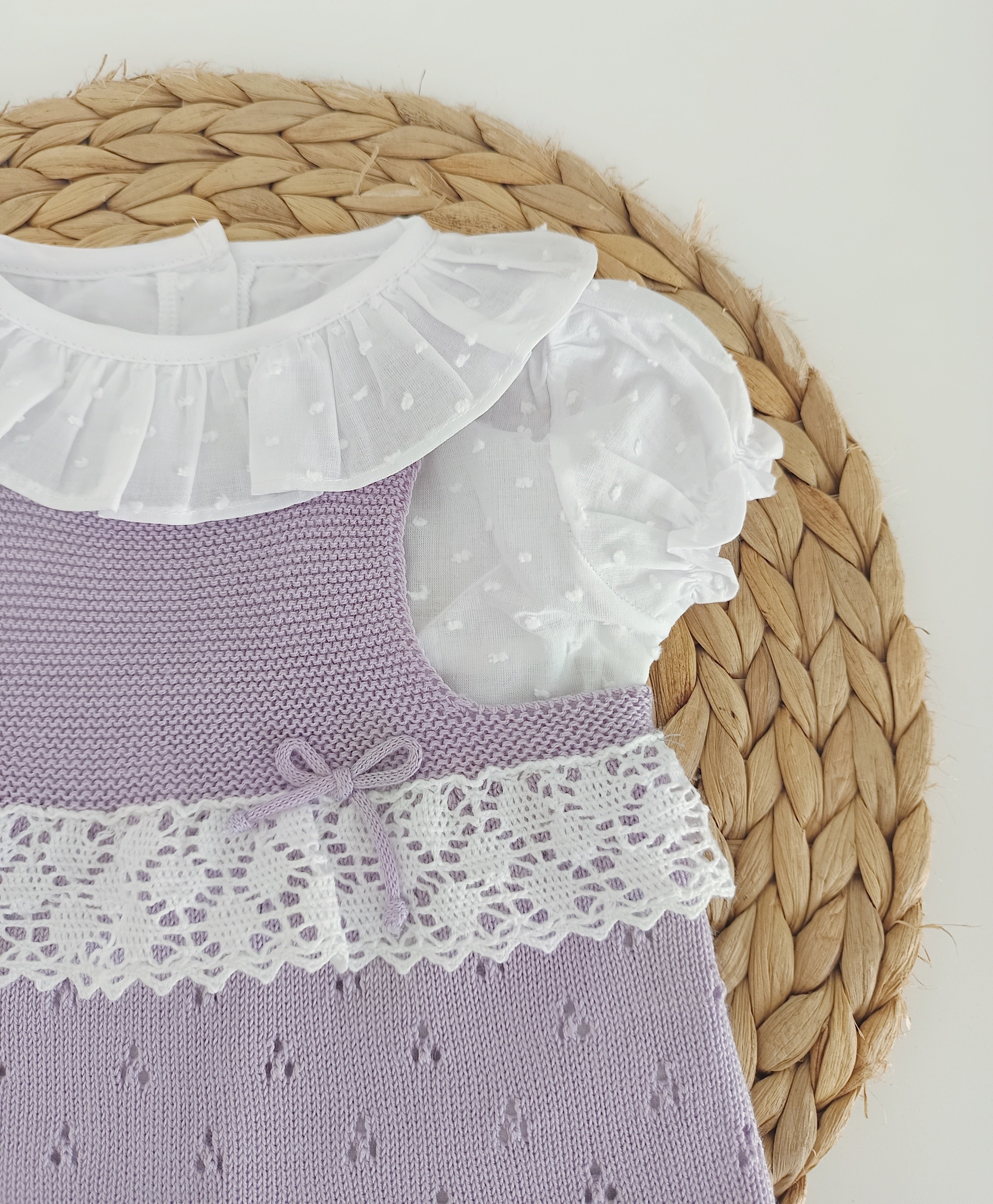 Vestido com Blusa Manga Curta Espiga com Lacinho Lilás