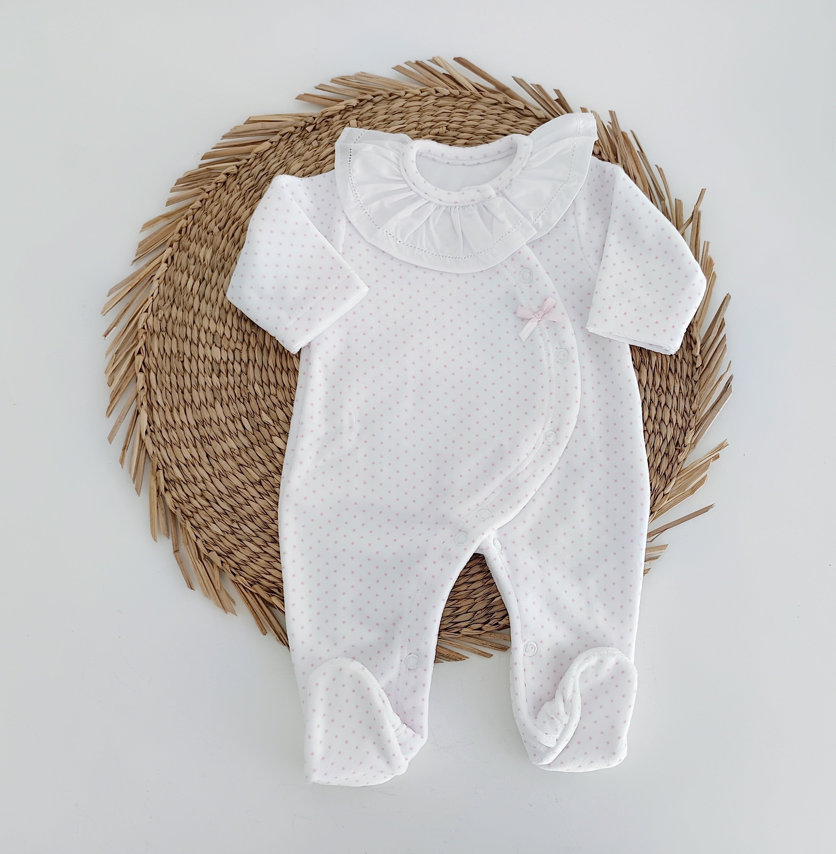 Babygrow Veludo Gola Pintinhas Rosa