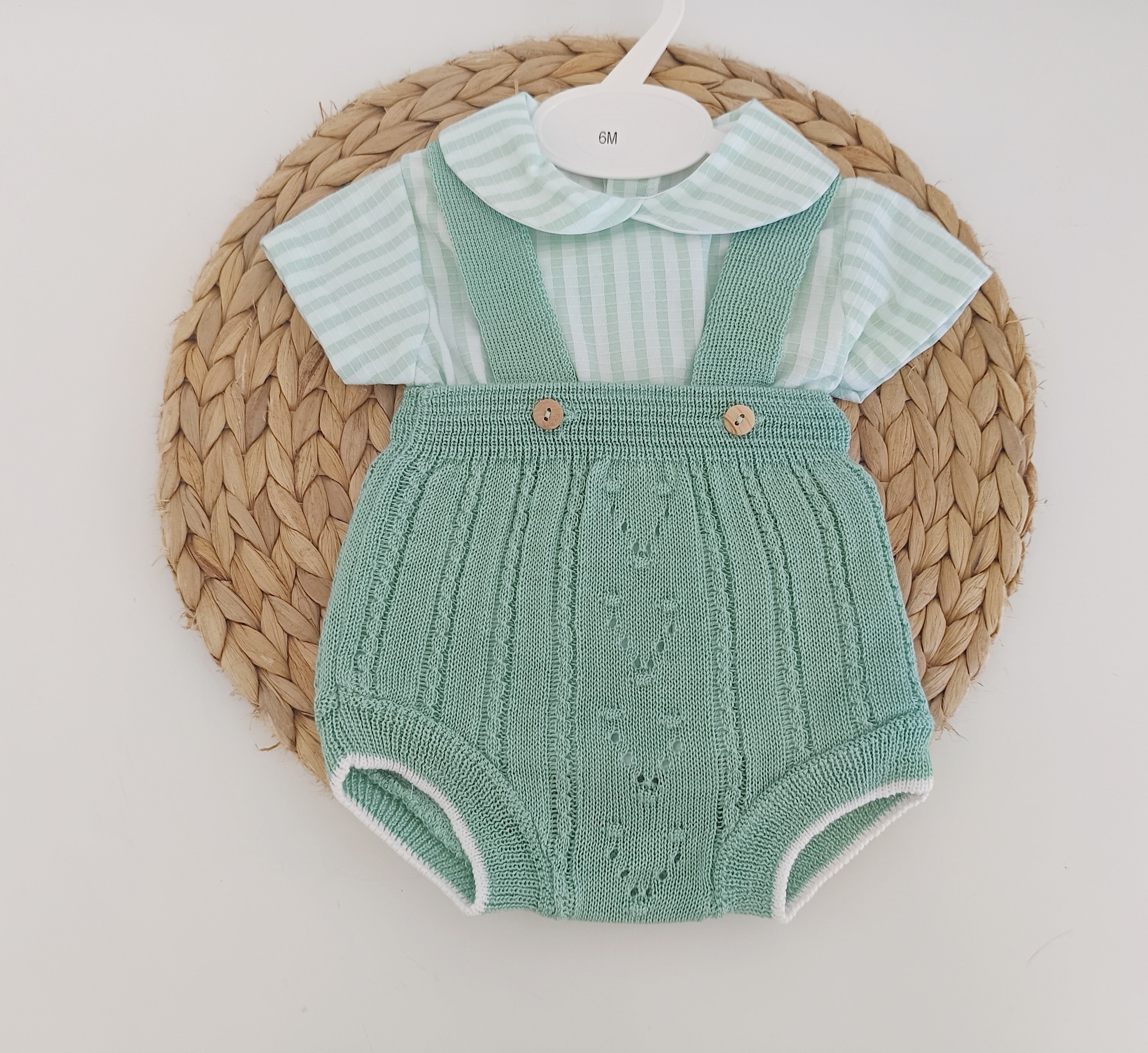 Fofo de Malha com Camisa Riscas Manga Curta Verde