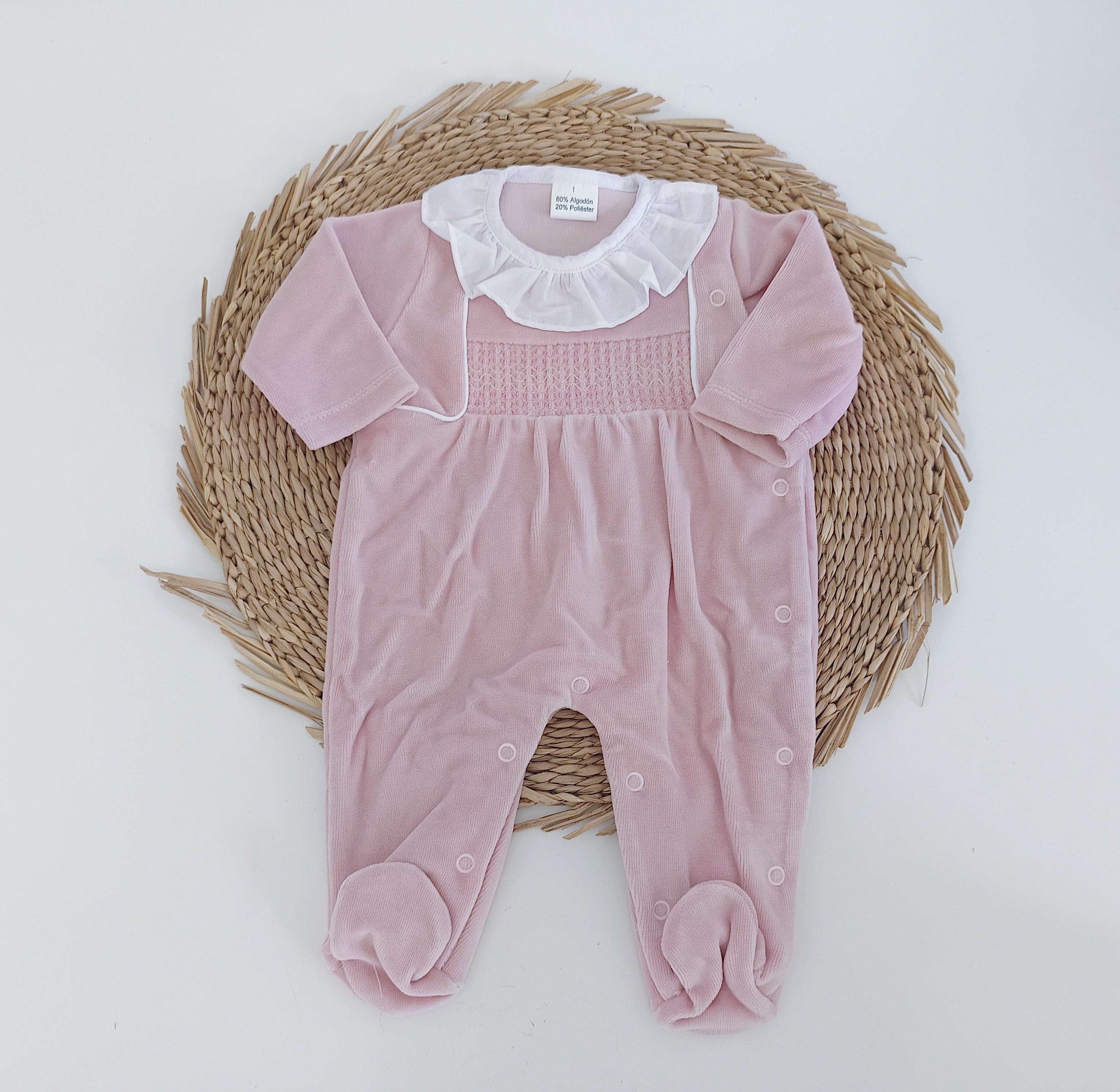 Babygrow Veludo Favos Gola Rosa Velho