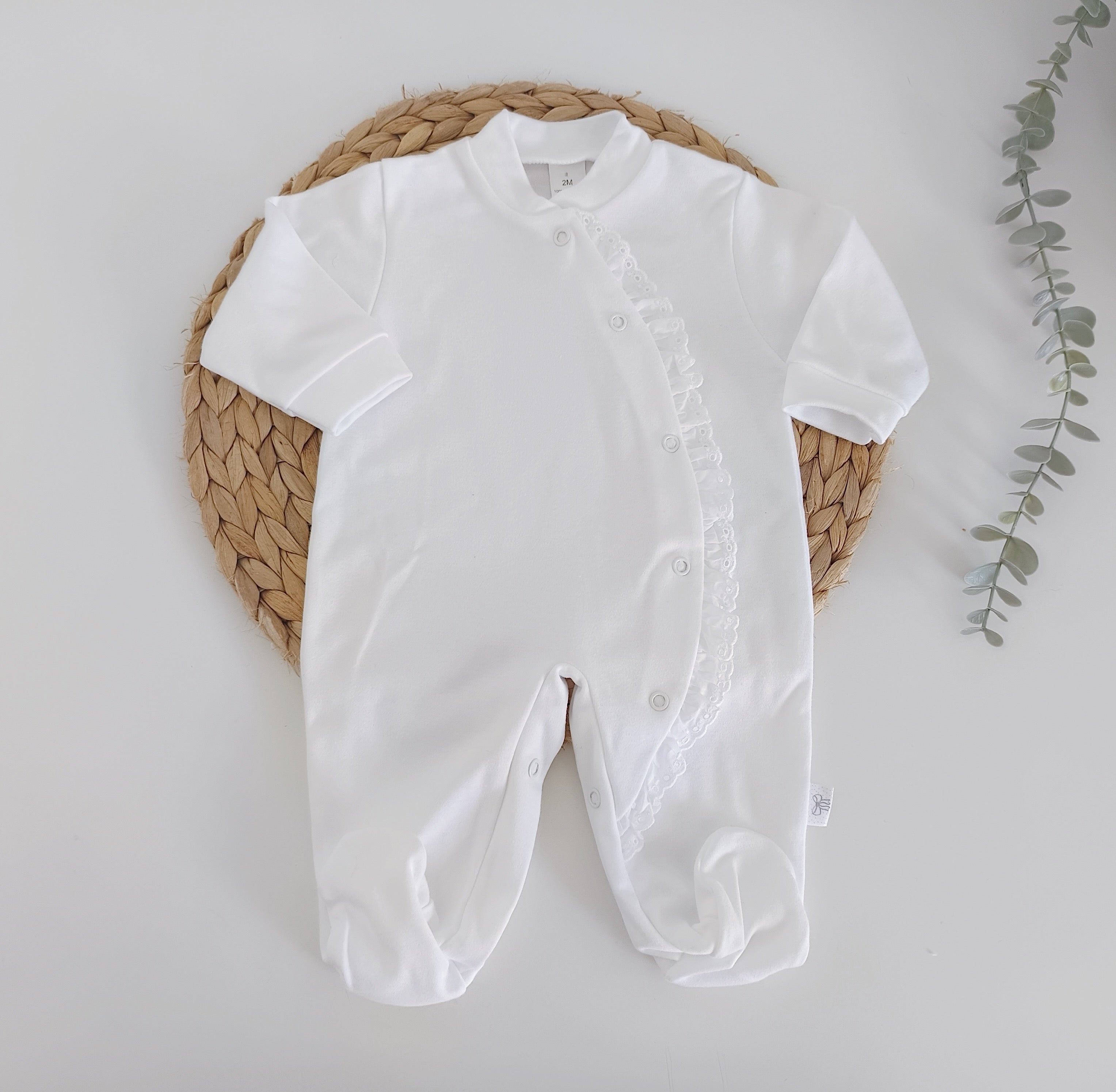 Babygrow Algodão Folho Lateral Branco