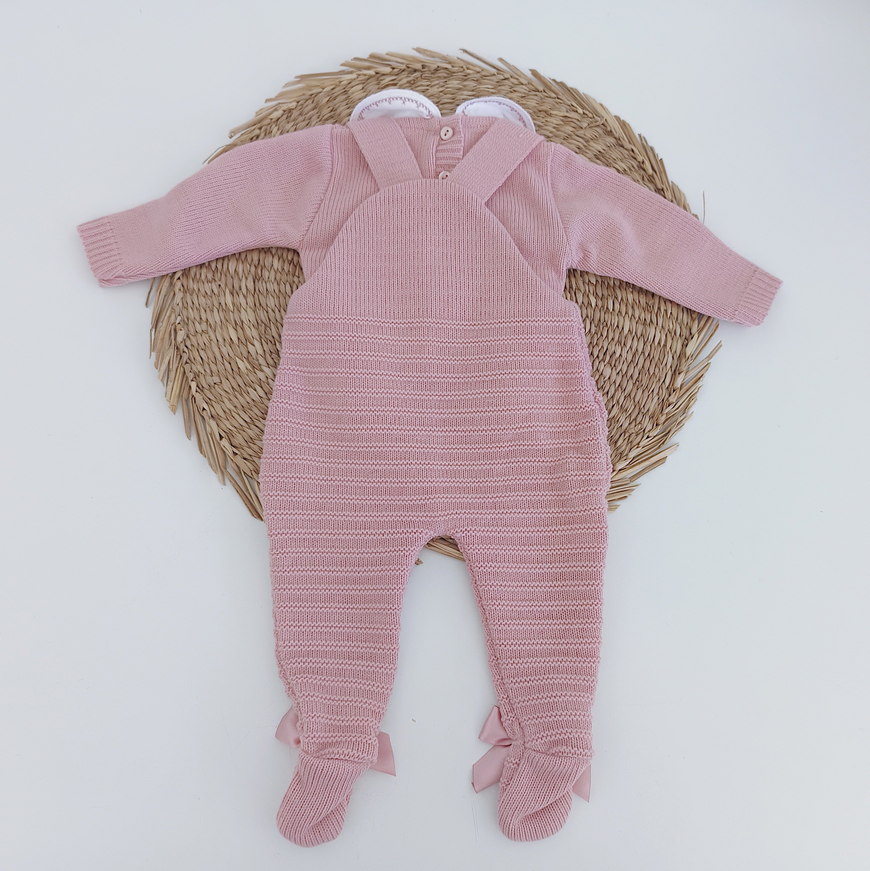 Jardineiras de malha com Camisola Laços nos pés Rosa Velho