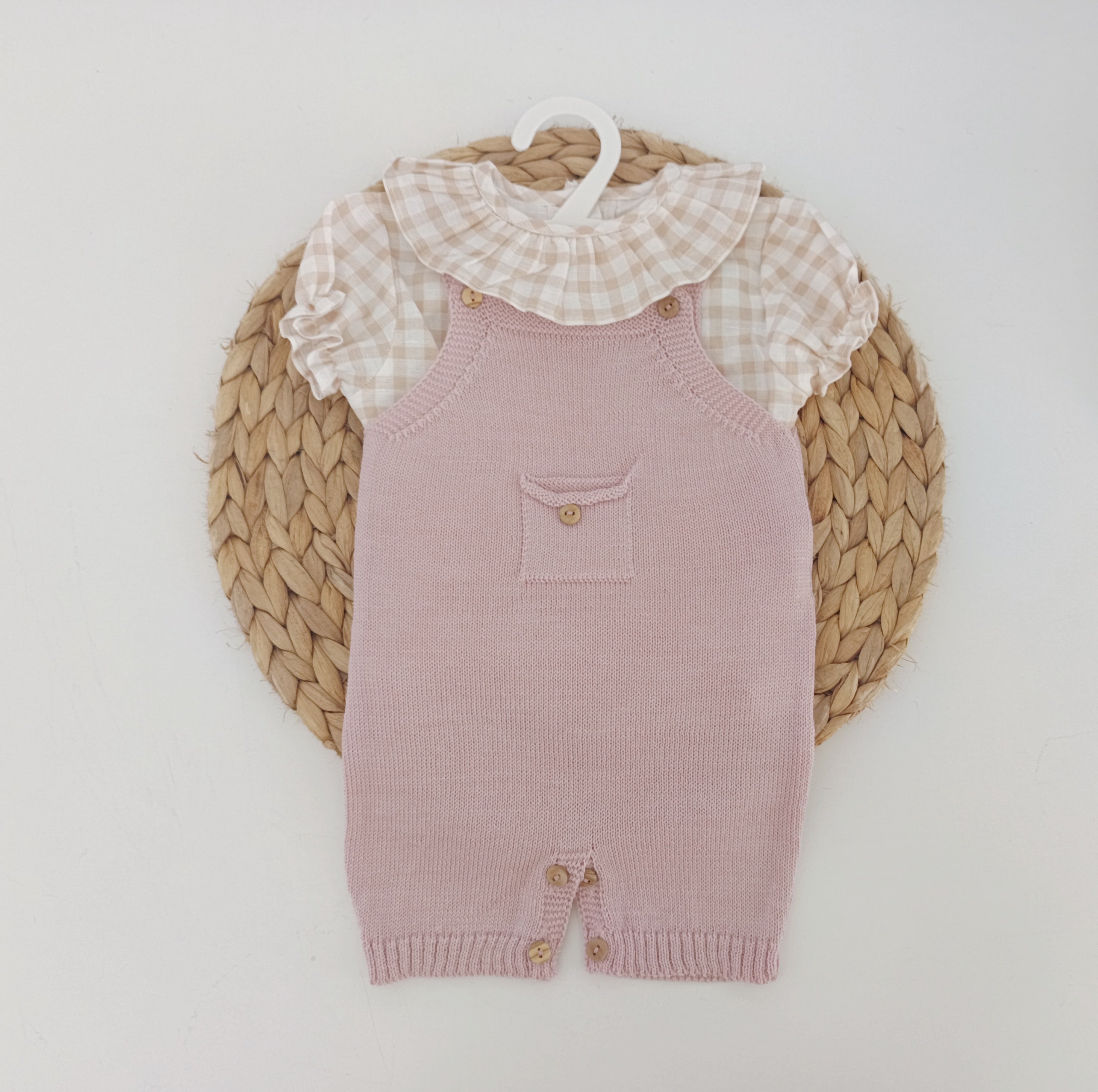 Macacão de Malha Bolso com camisa xadrez Rosa Velho