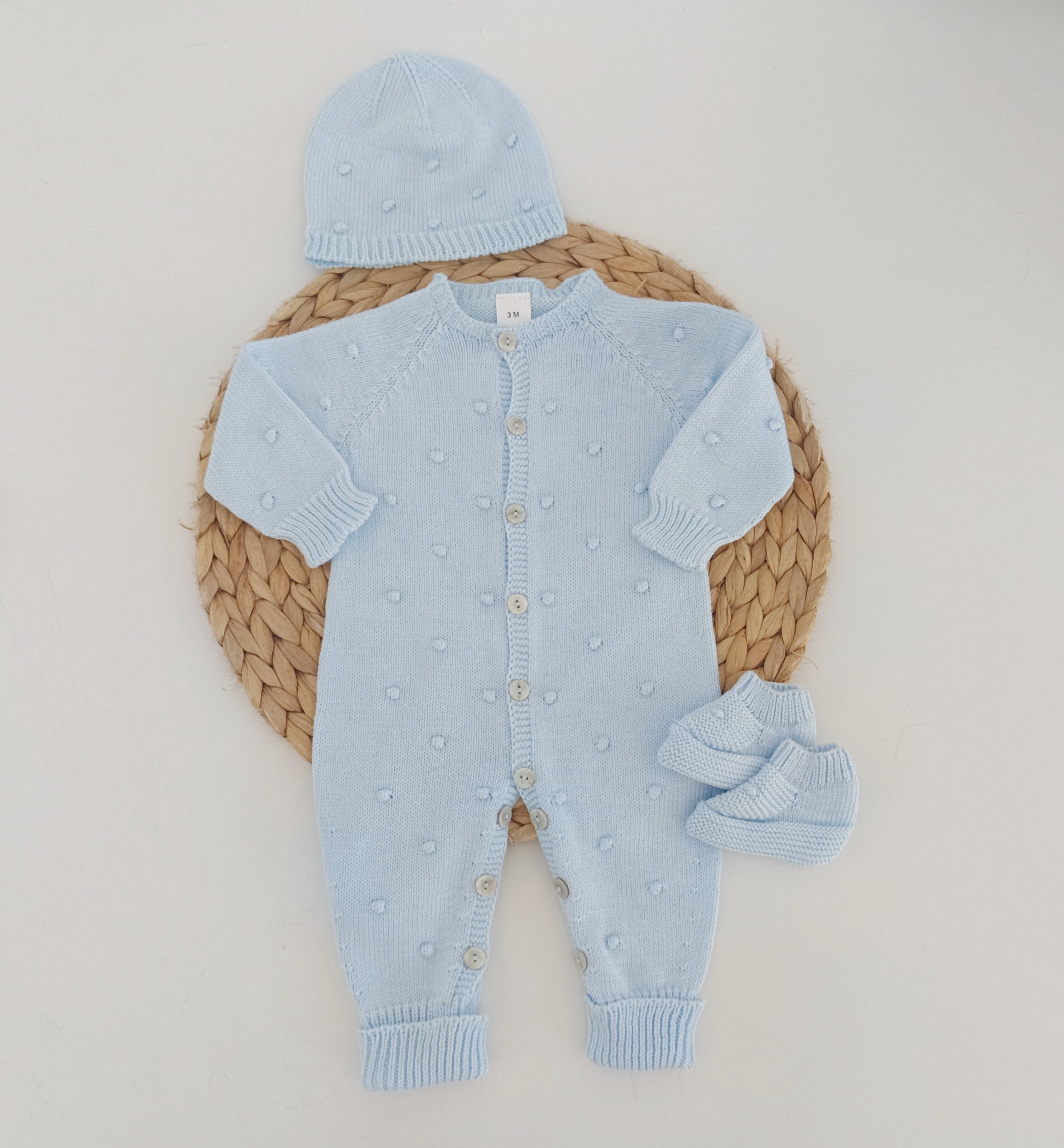 Babygrow de algodão pompons com gorro e carapins Azul