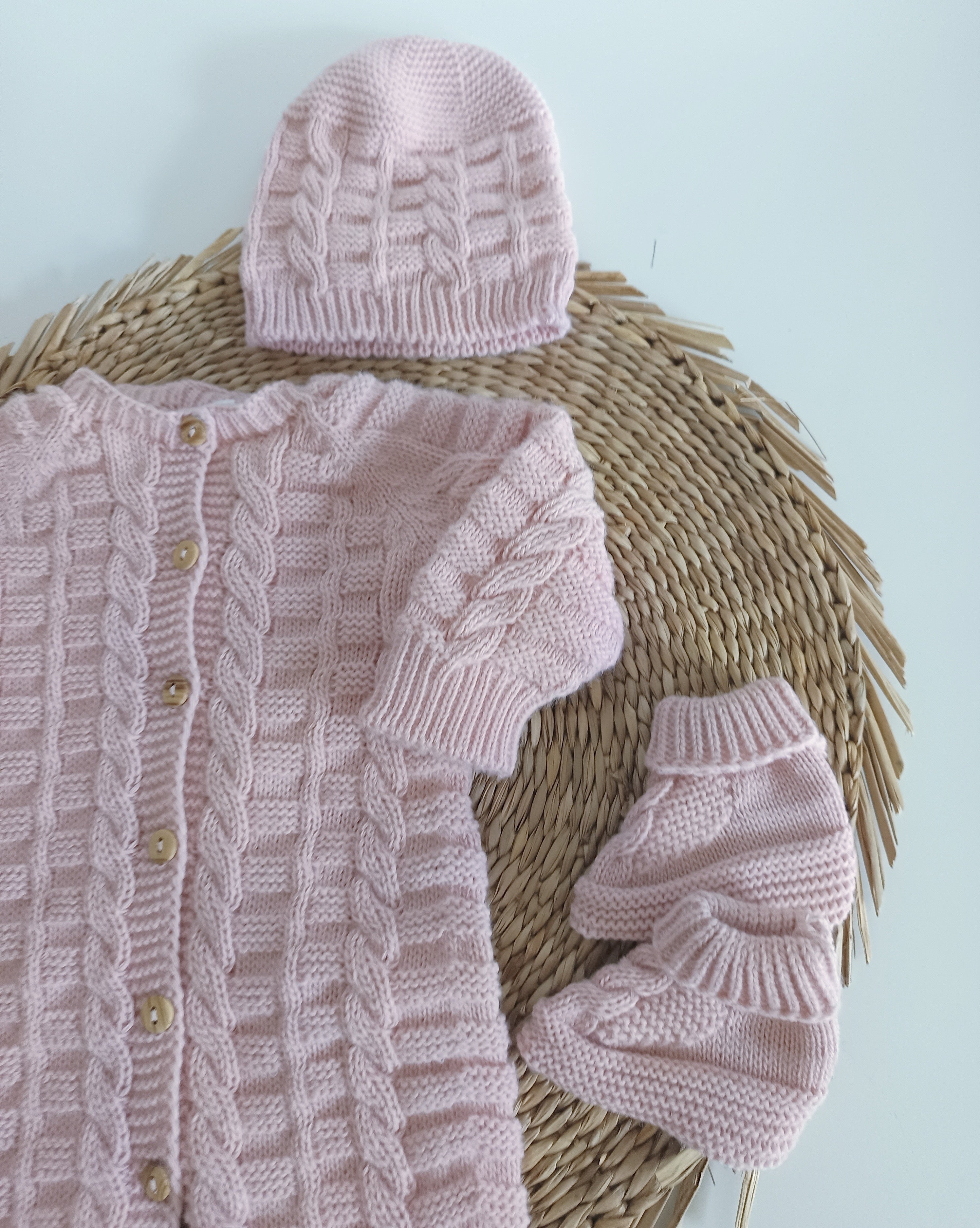 Babygrow de malha com gorro e carapins Rosa Velho