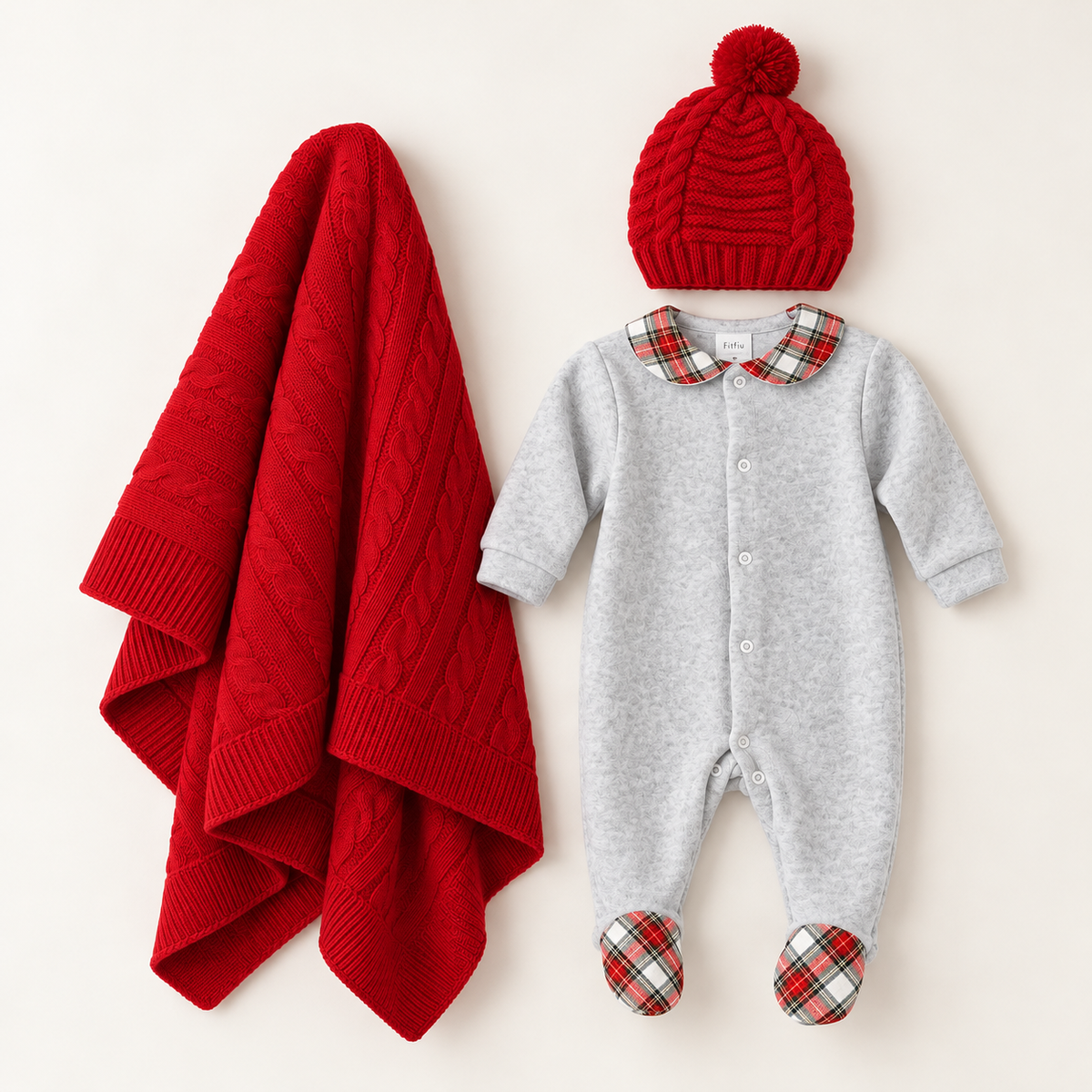 FitFiu Babies® | Pack Veludo Xadrez com Gola Peter Pan Cinza