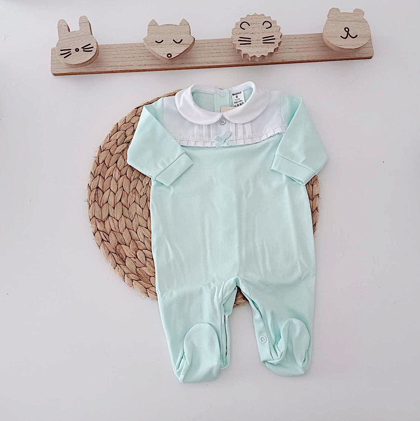Babygrow Algodão Peitilho Folho Verde Água