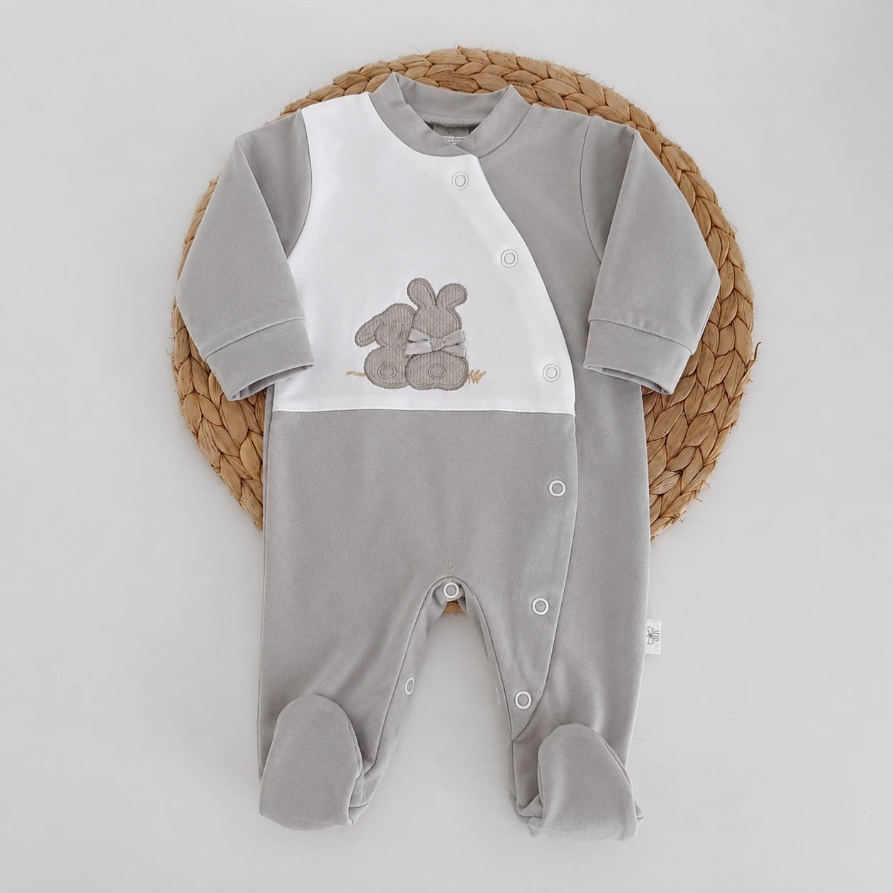 Babygrow de Algodão Dois Coelhos Cinza