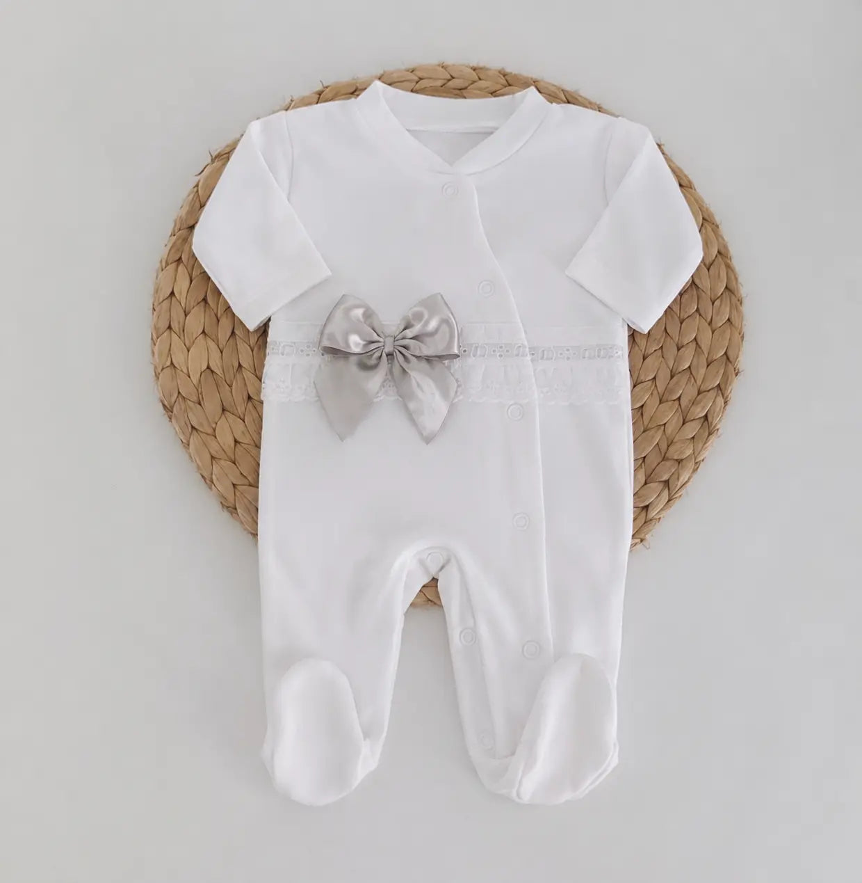 Babygrow Algodão Laçarote Branco Cinza