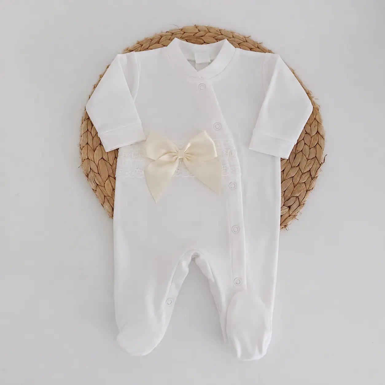 Babygrow Algodão Laçarote Branco Pérola