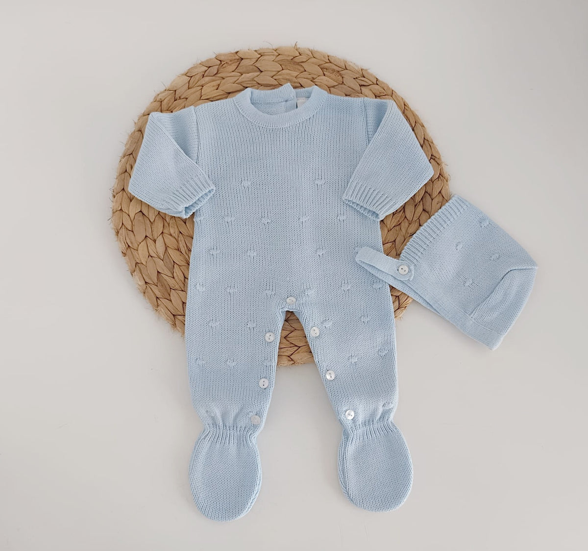 Babygrow de Malha Pompons com touca Azul