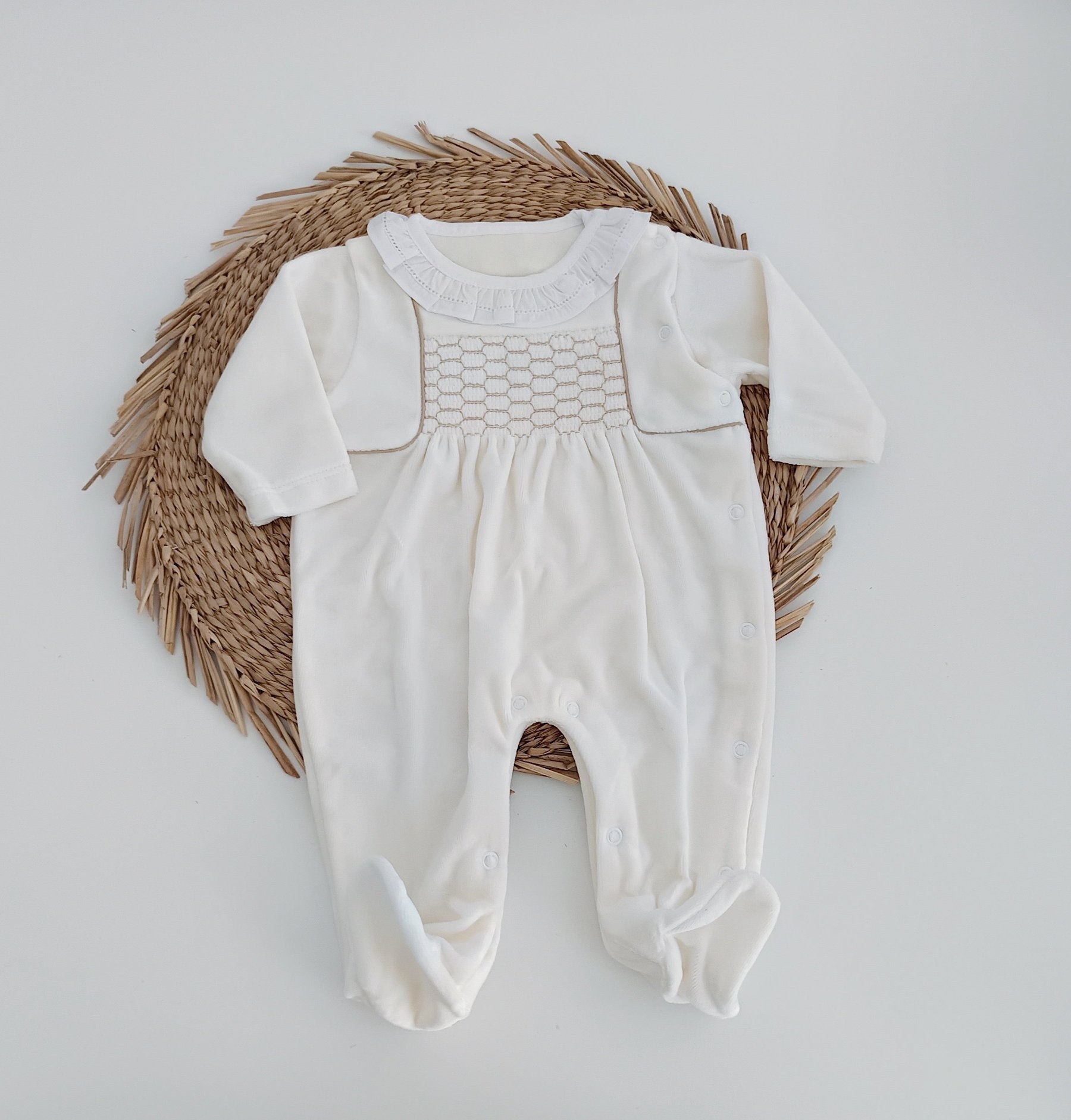 Babygrow Veludo Favos Gola Pérola